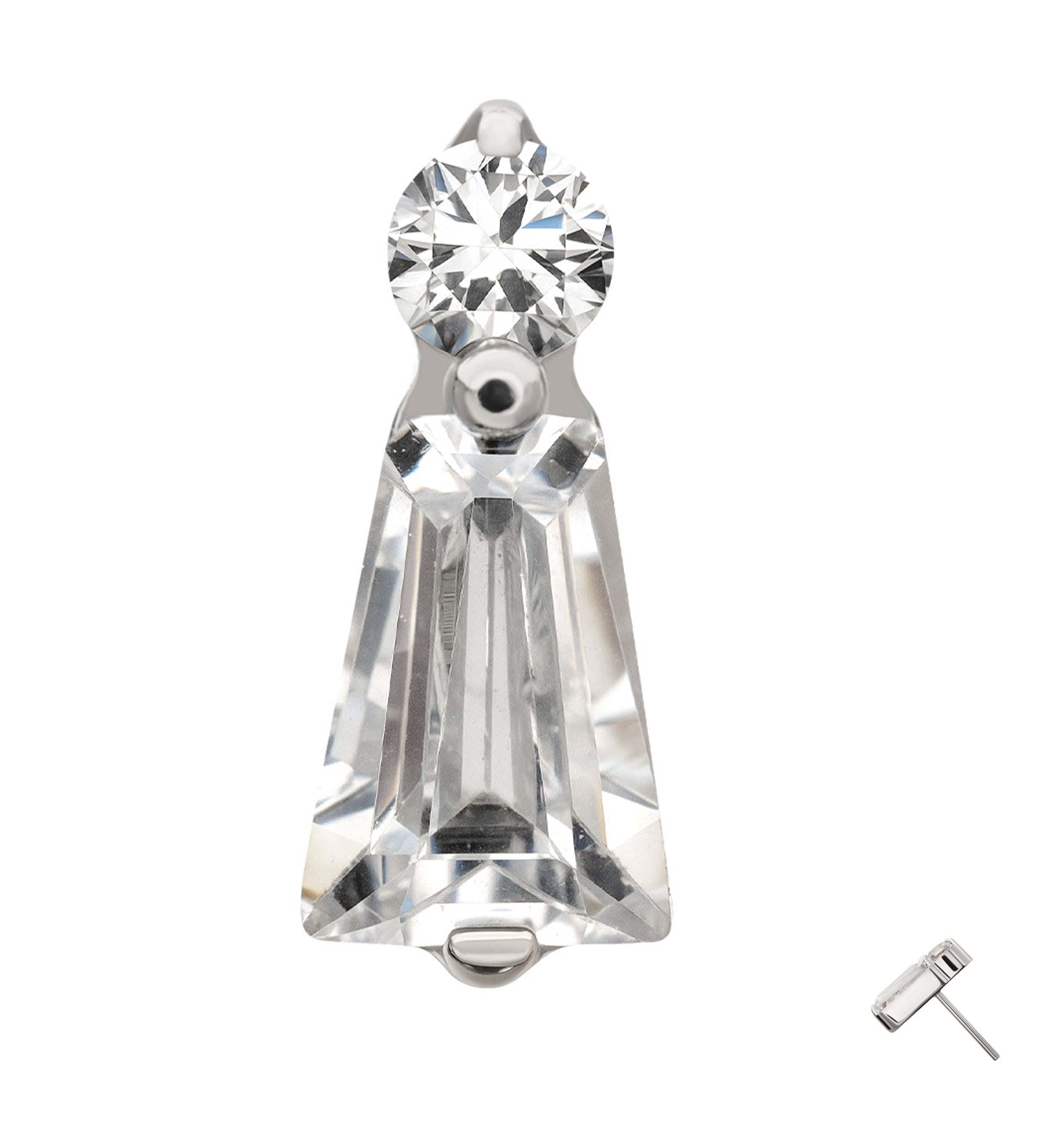 Platinum PVD Light Beam Clear CZ Titanium Threadless Top