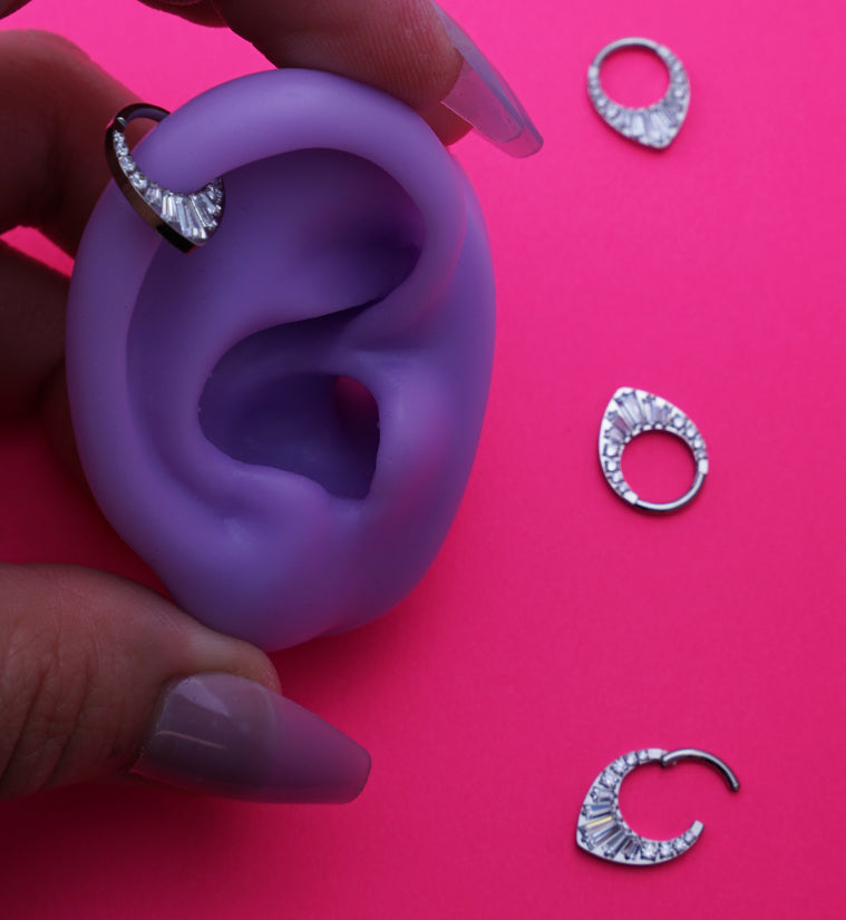 Point Baguette Clear CZ Titanium Hinged Segment Ring - 8mm