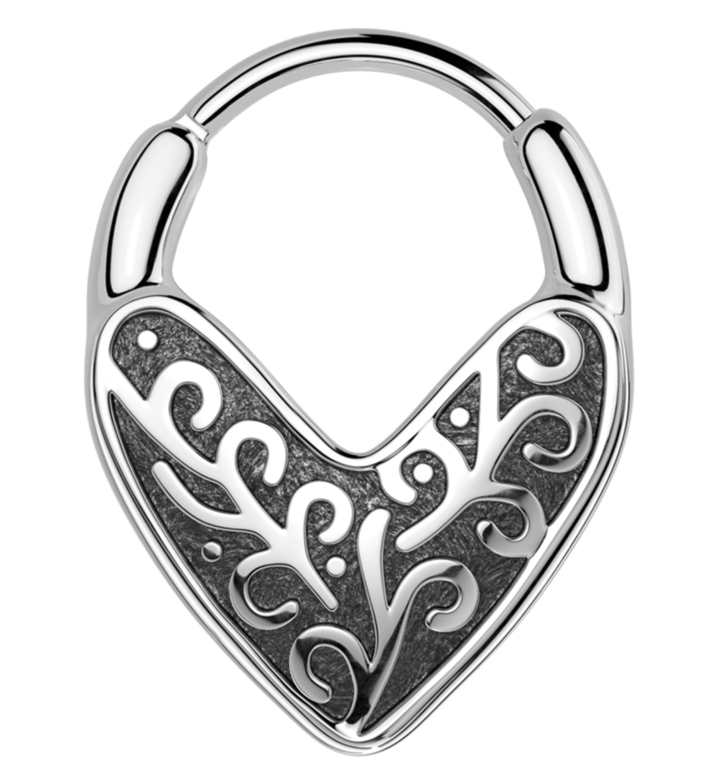 Point Etched Vine Stainless Steel Hinged Segment Ring