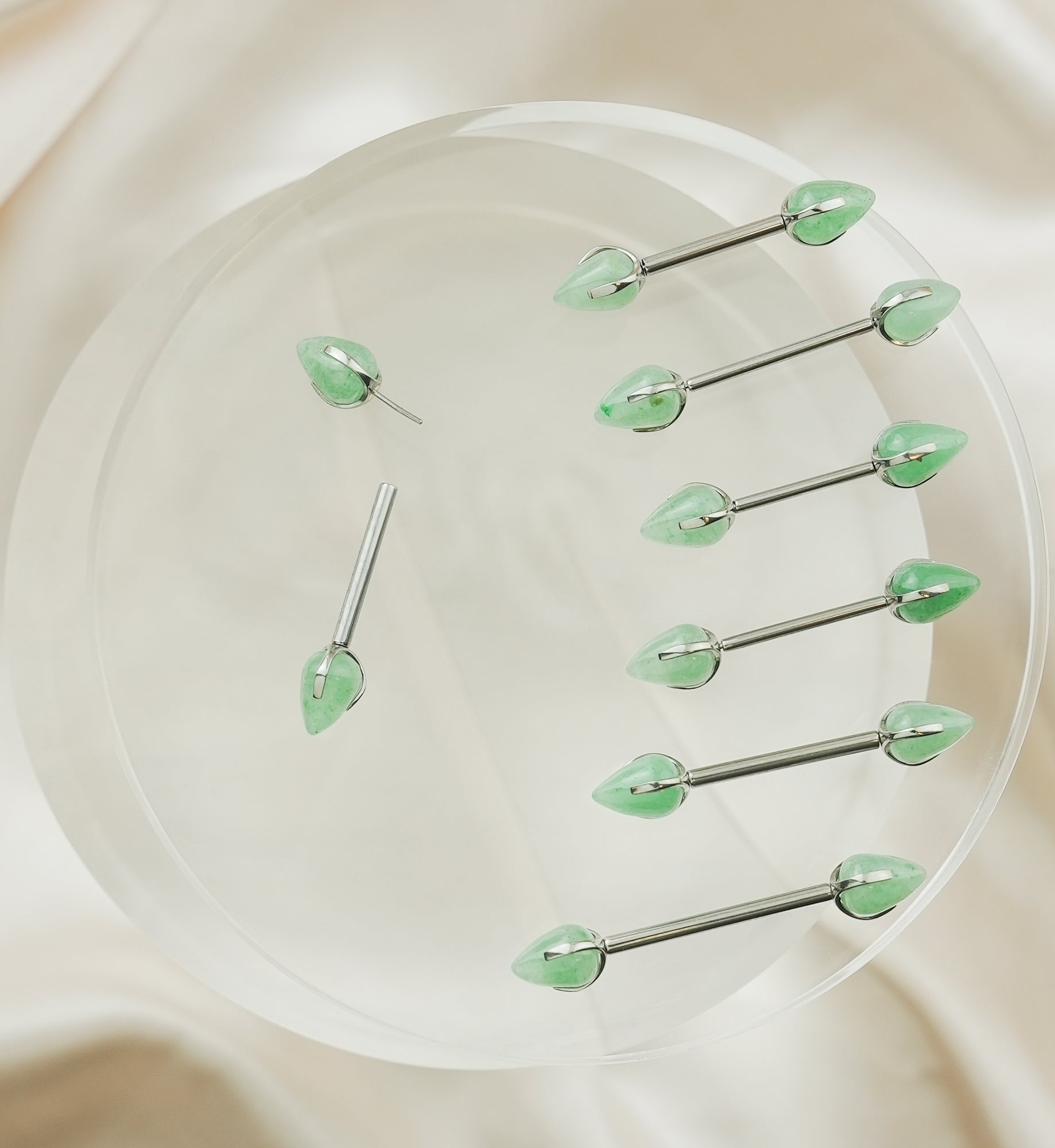 Point Green Aventurine Stone Threadless Titanium Nipple Barbell