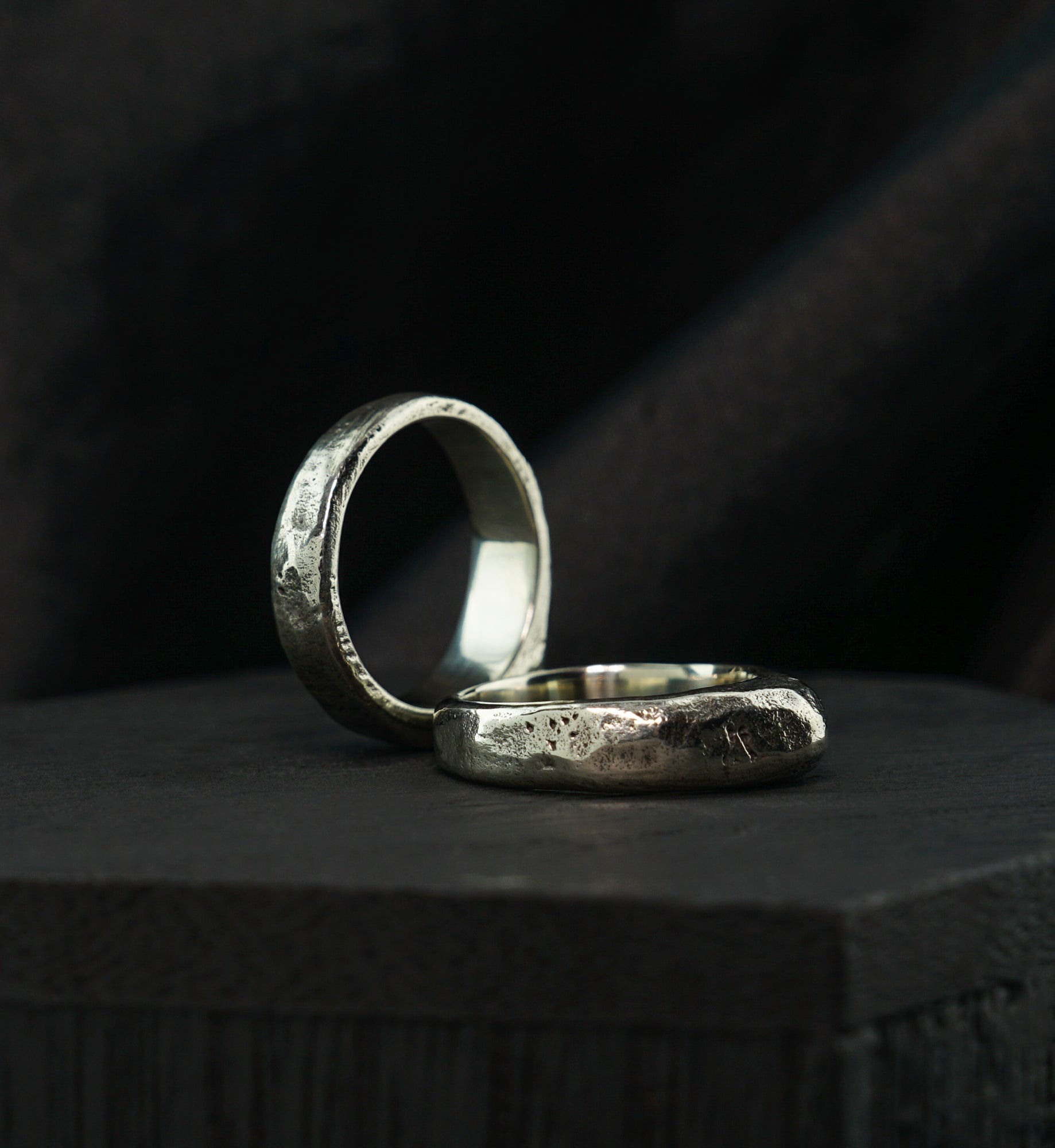 Point Hammered White Brass Ring