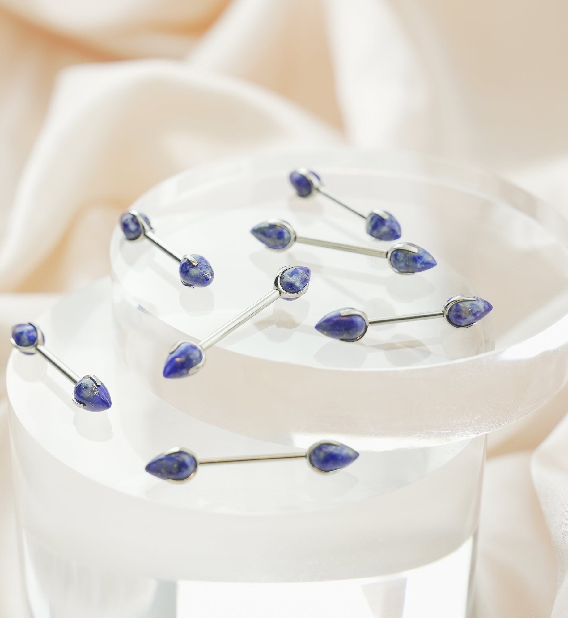 Point Lapis Lazuli Stone Threadless Titanium Nipple Barbell