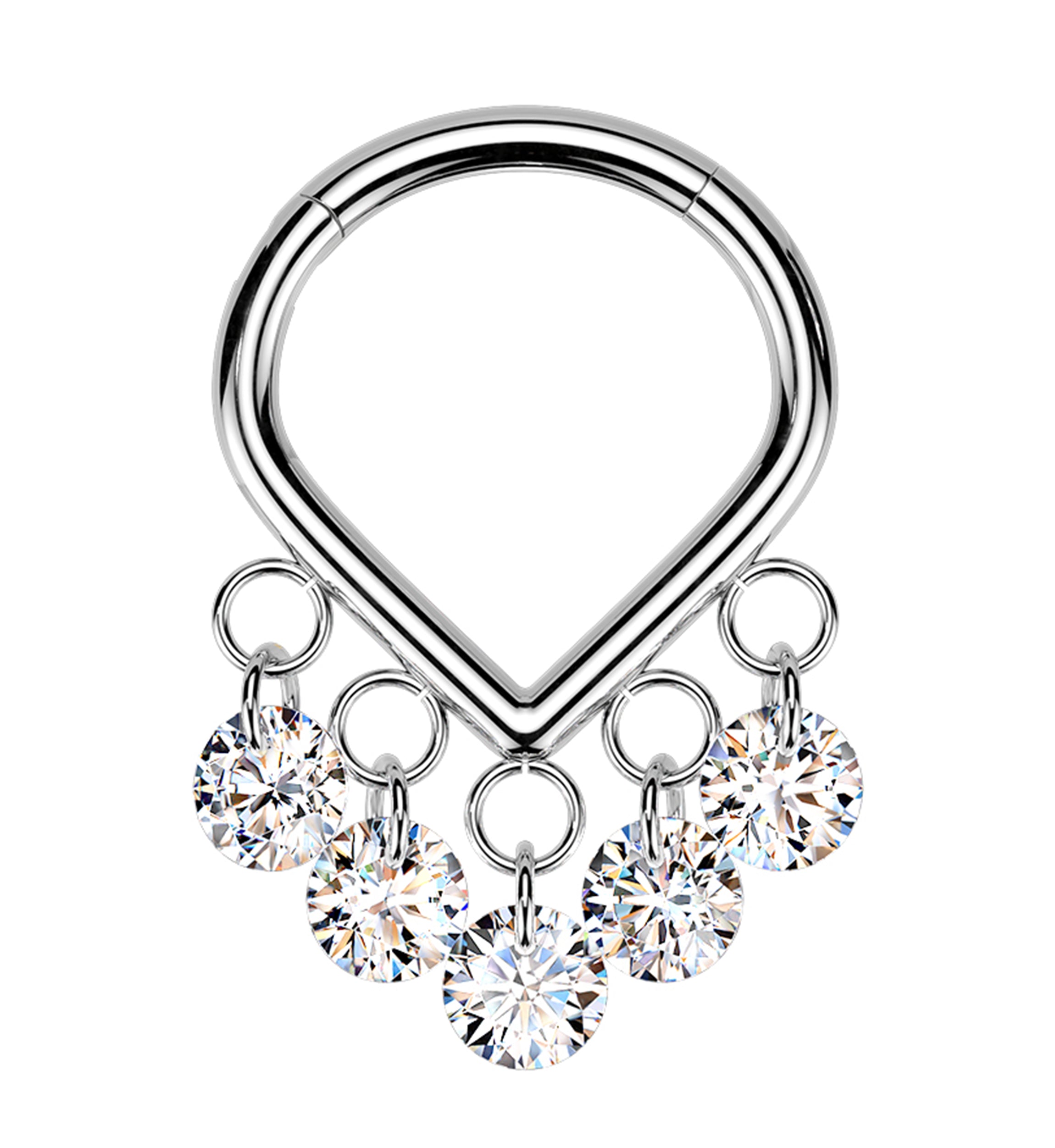 Point Multi CZ Dangle Titanium Hinged Segment Ring