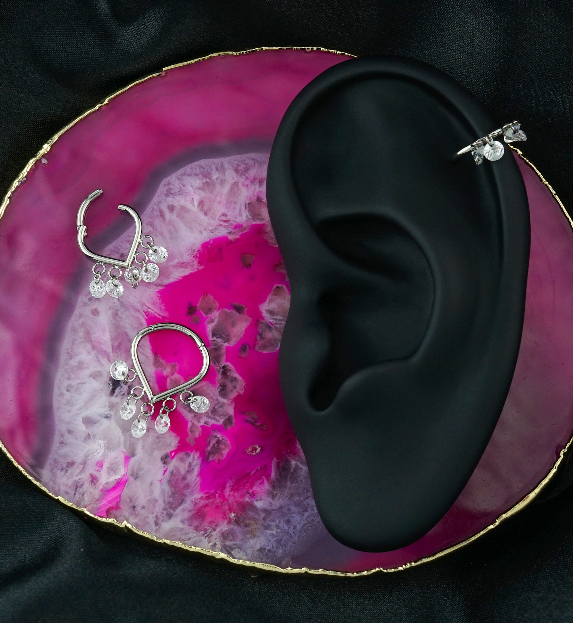 Point Multi CZ Dangle Titanium Hinged Segment Ring