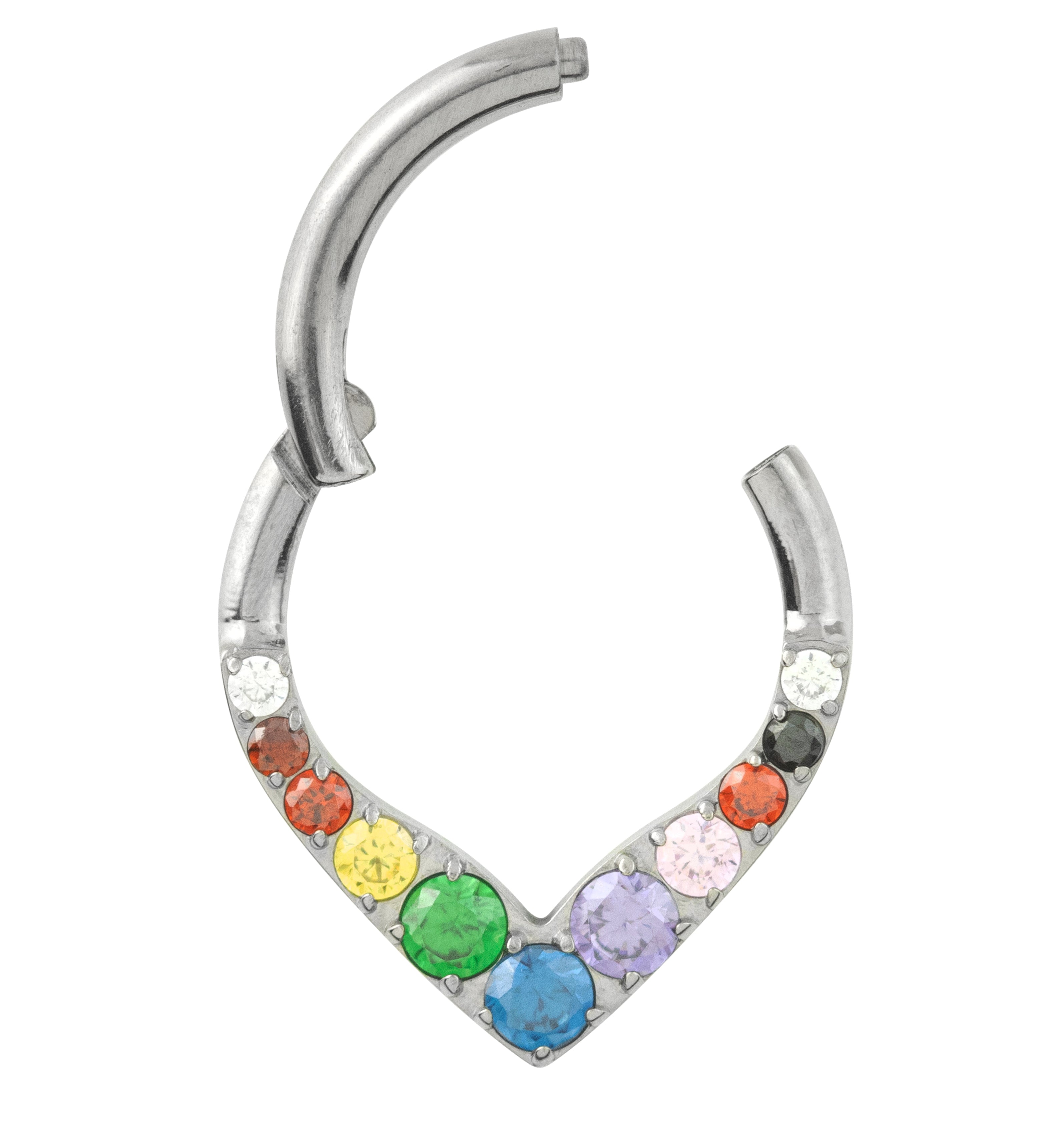 Point Rainbow CZ Titanium Hinged Segment Ring