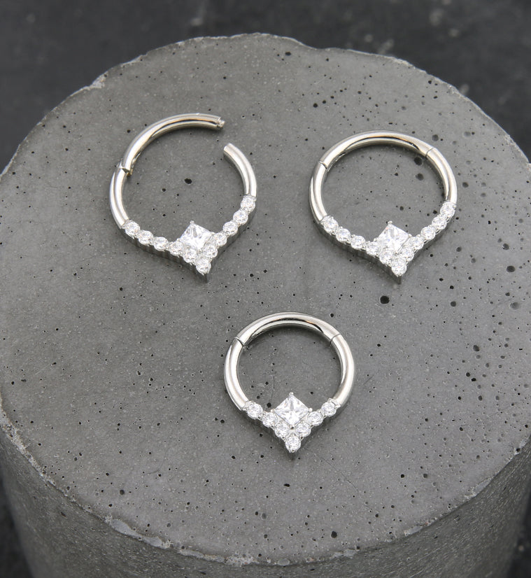 Point Square Clear CZ Titanium Hinged Segment Ring