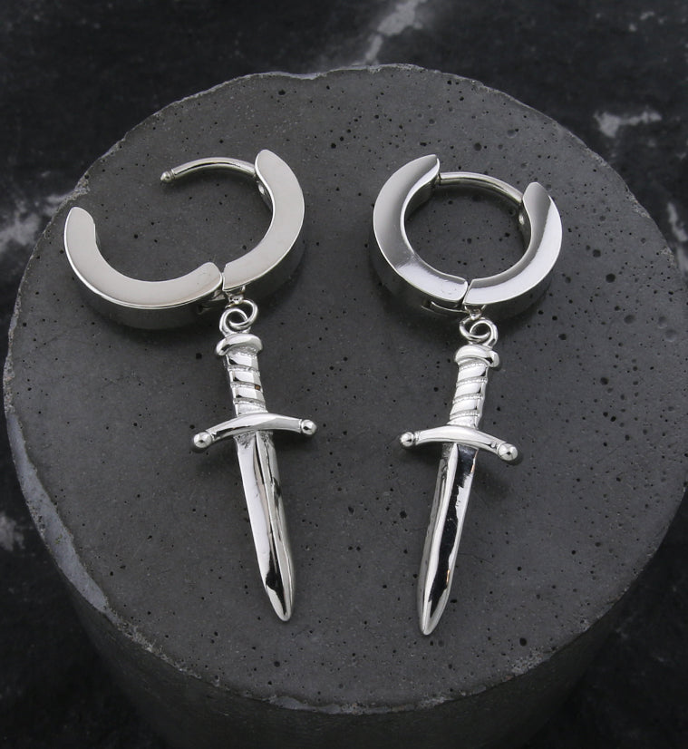 Pointy Dagger Stainless Steel Hoop Huggie Earrings