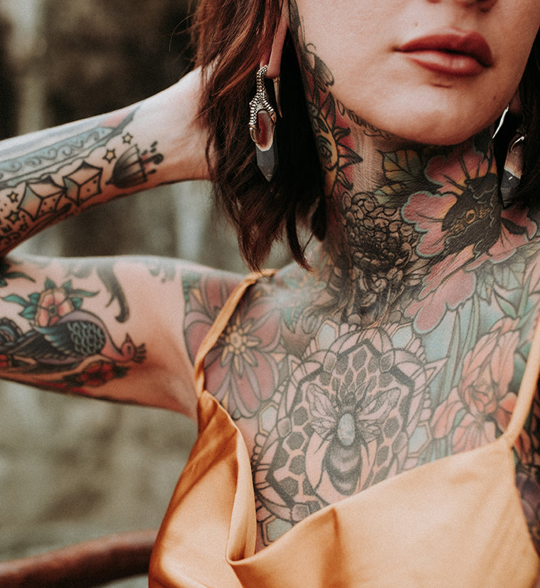 Polychrome Jasper Stone Raven Claw White Brass Ear Weights