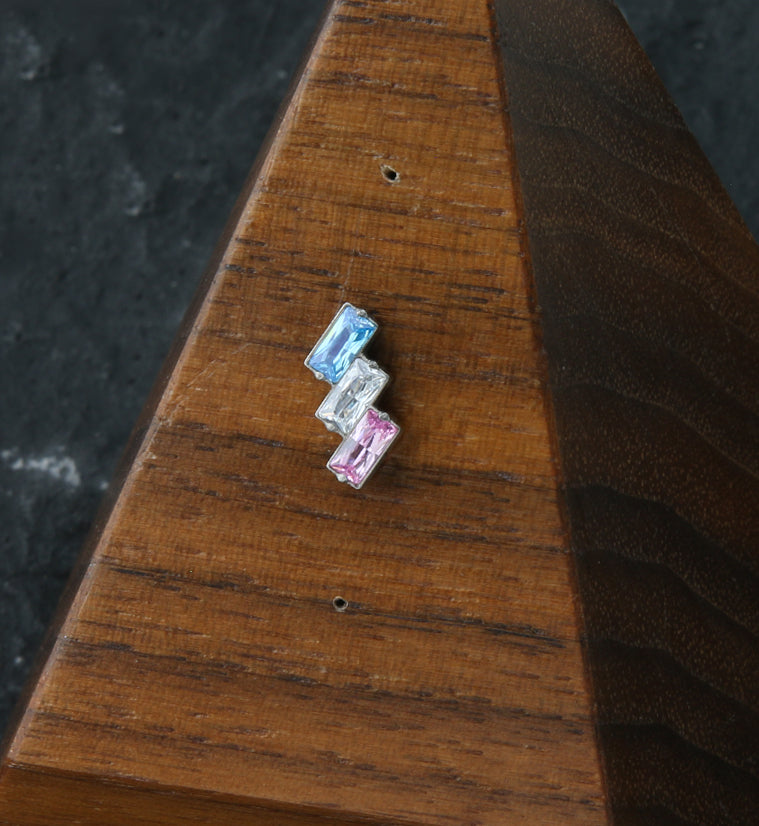 Pride Triple Slant CZ Threadless Titanium Top