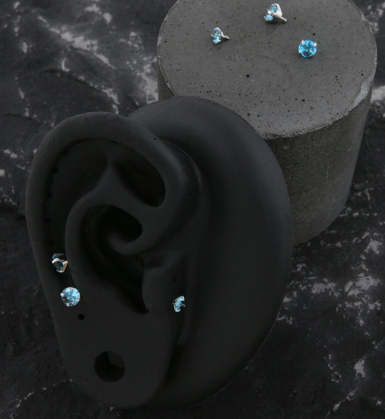 Prong Aqua CZ Stainless Steel Internally Threaded Top