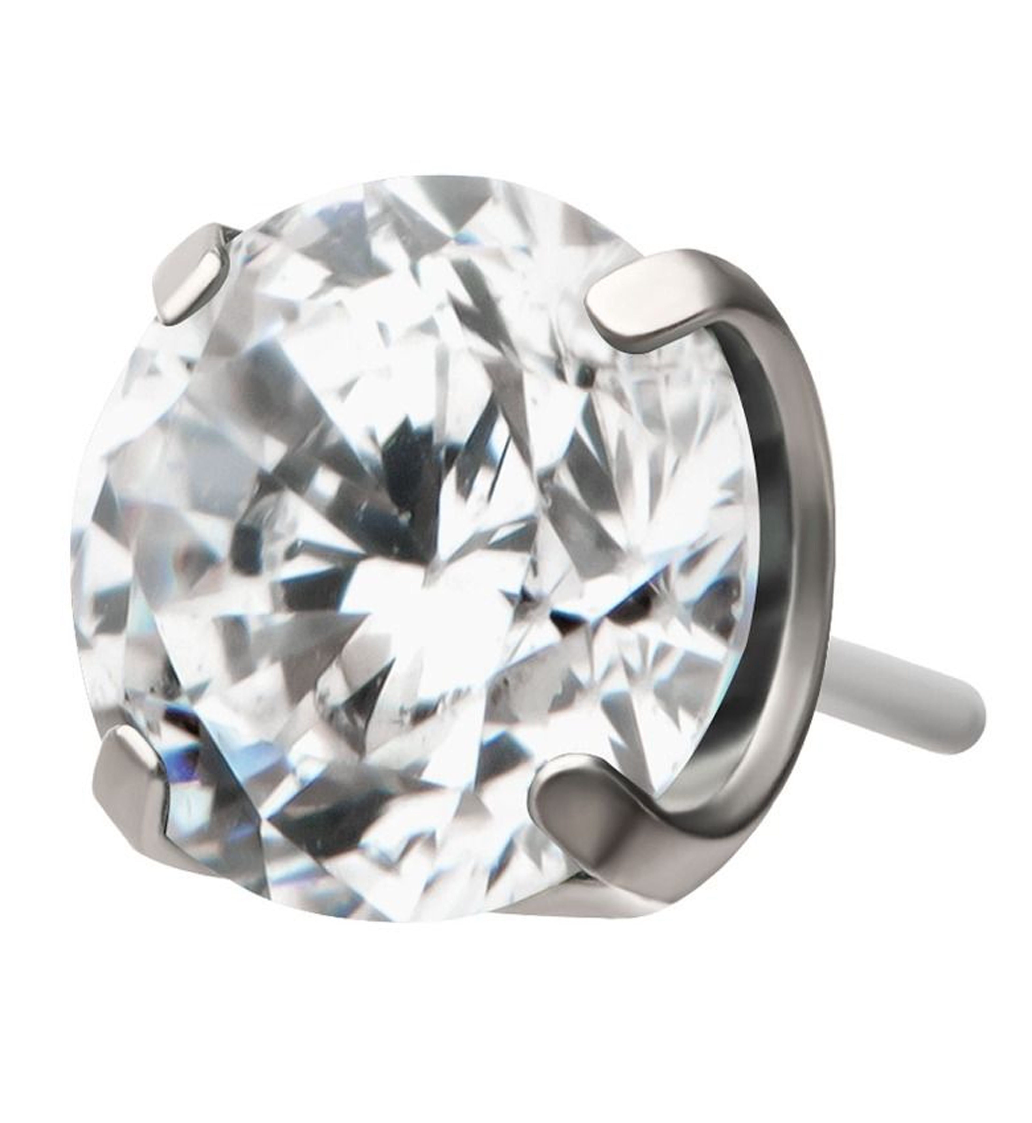 Prong Clear CZ Flat Base Threadless Titanium Top