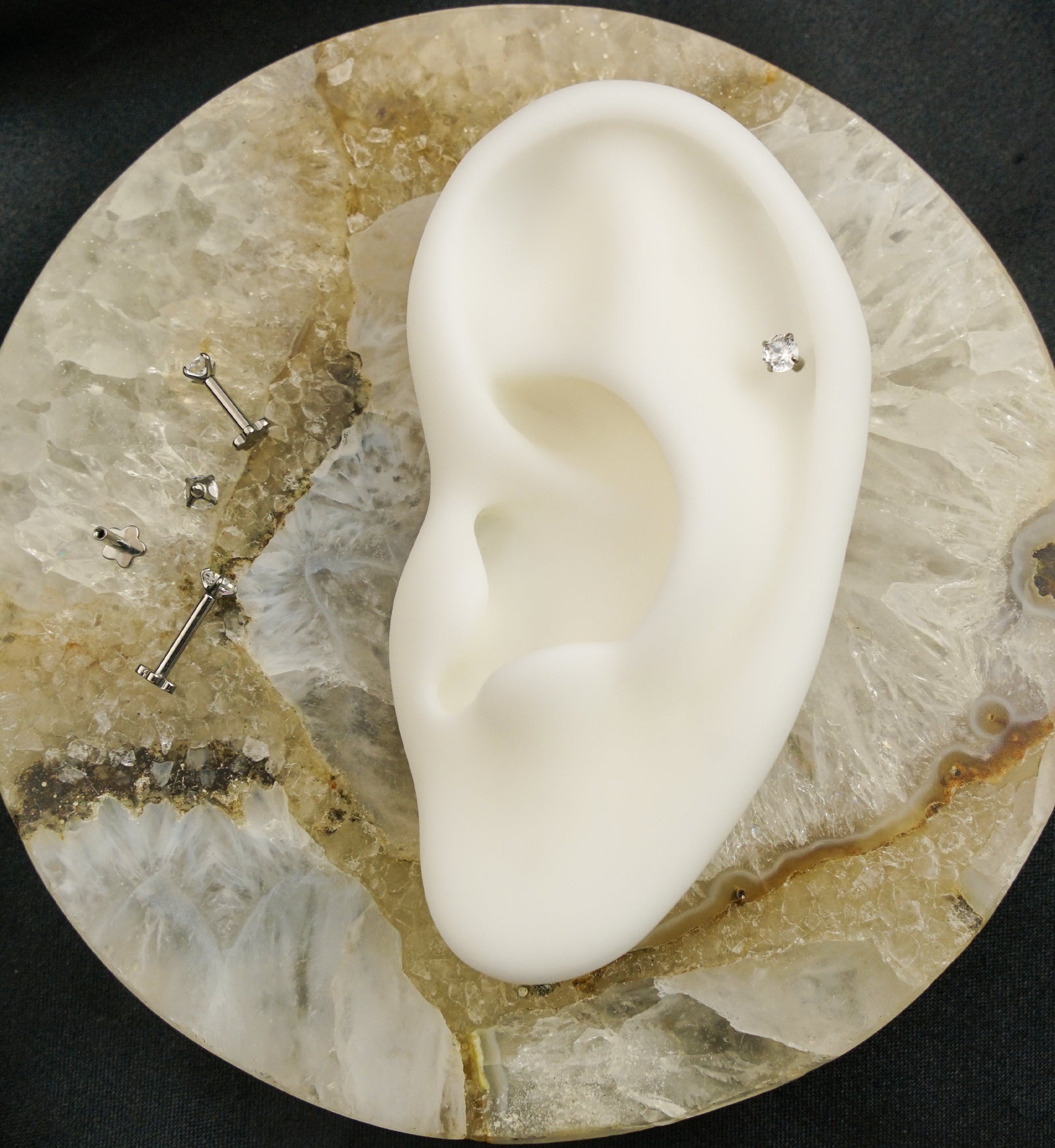 Prong Clear CZ Internally Threaded Titanium Flower Back Labret