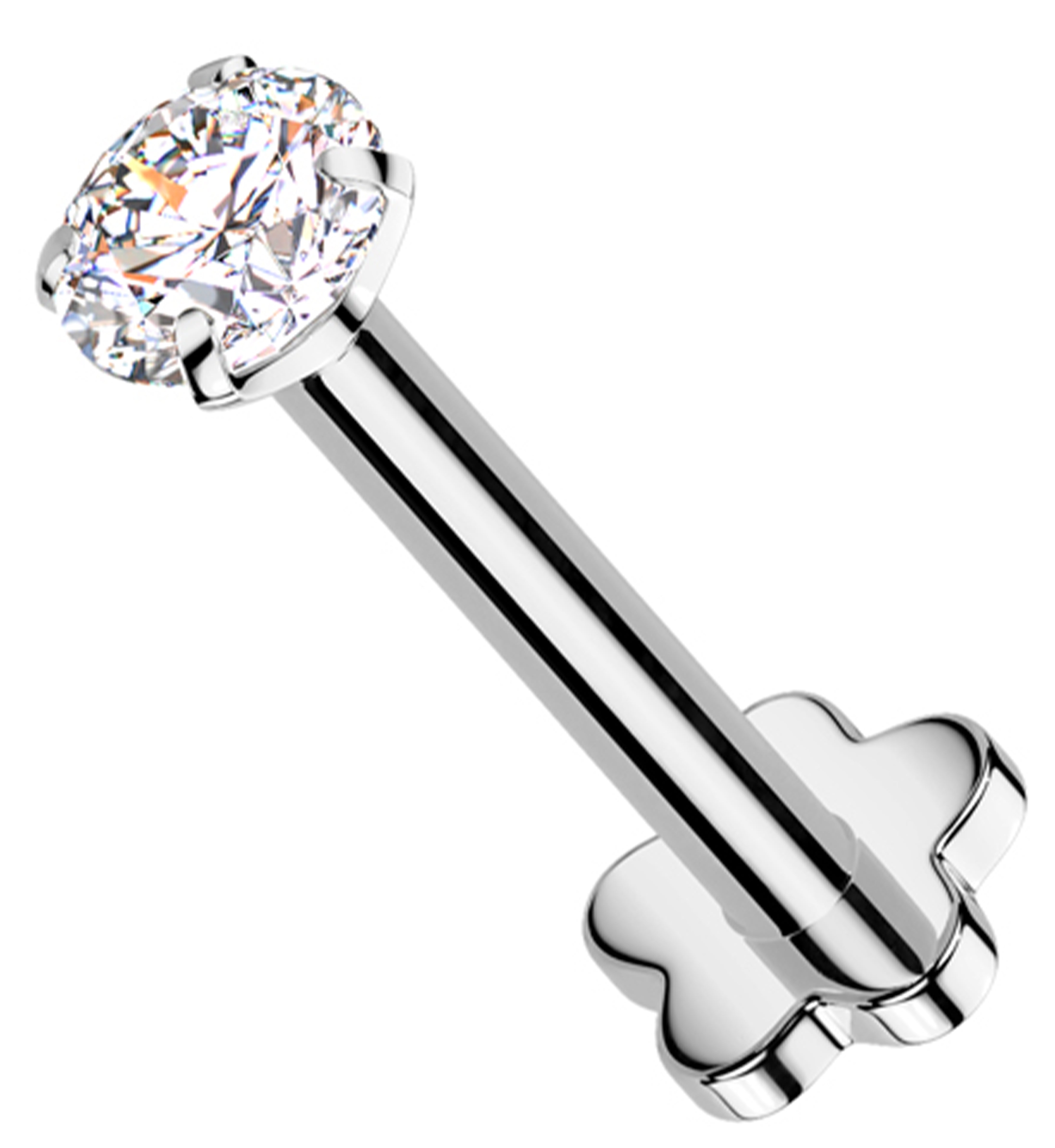 Prong Clear CZ Internally Threaded Titanium Flower Back Labret