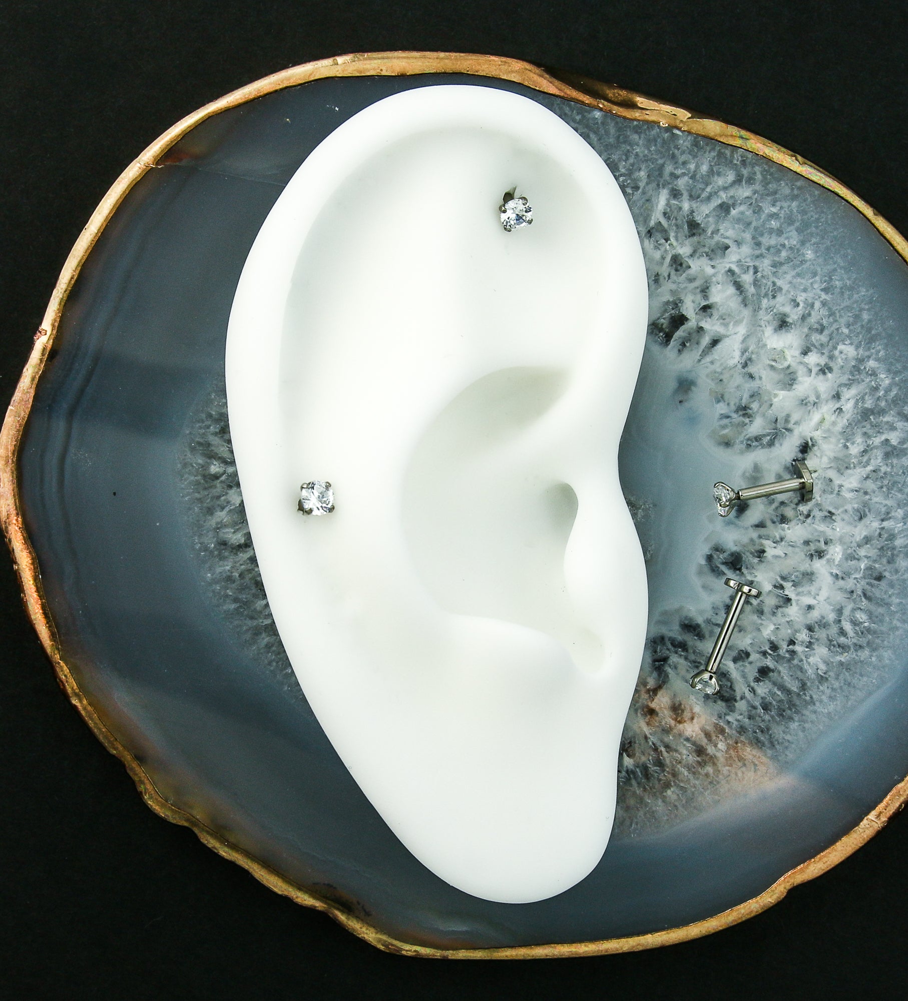 Prong Clear CZ Internally Threaded Titanium Heart Disk Labret