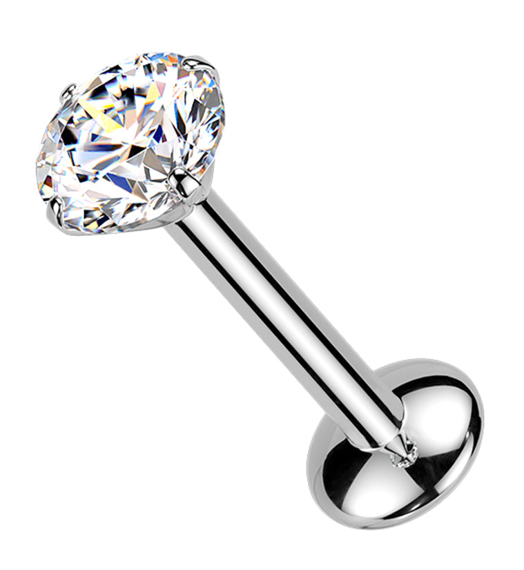 Prong Clear Moissanite Gem Titanium Threadless Labret