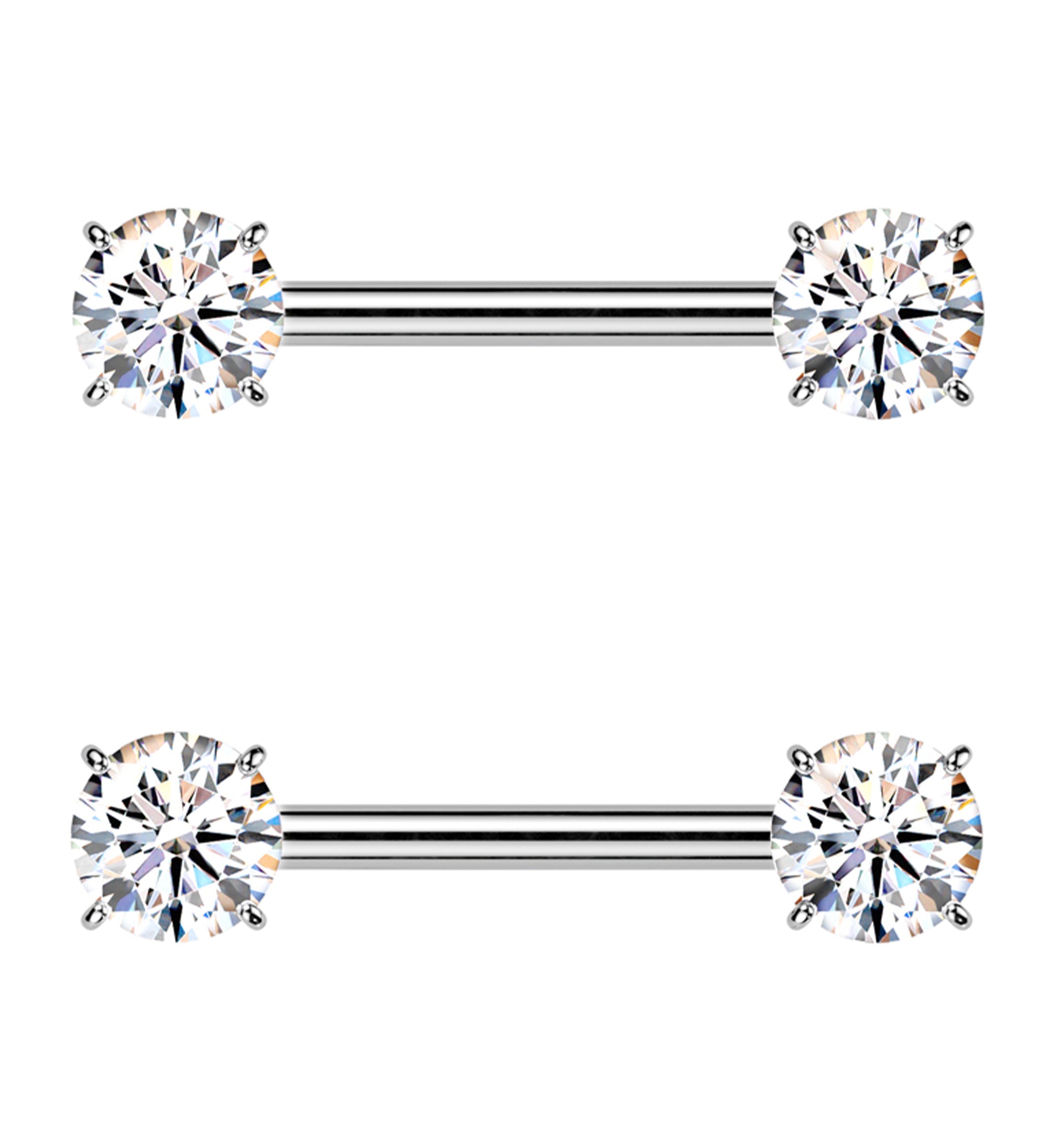 Prong Double Clear CZ Internally Threaded Titanium Nipple Barbell