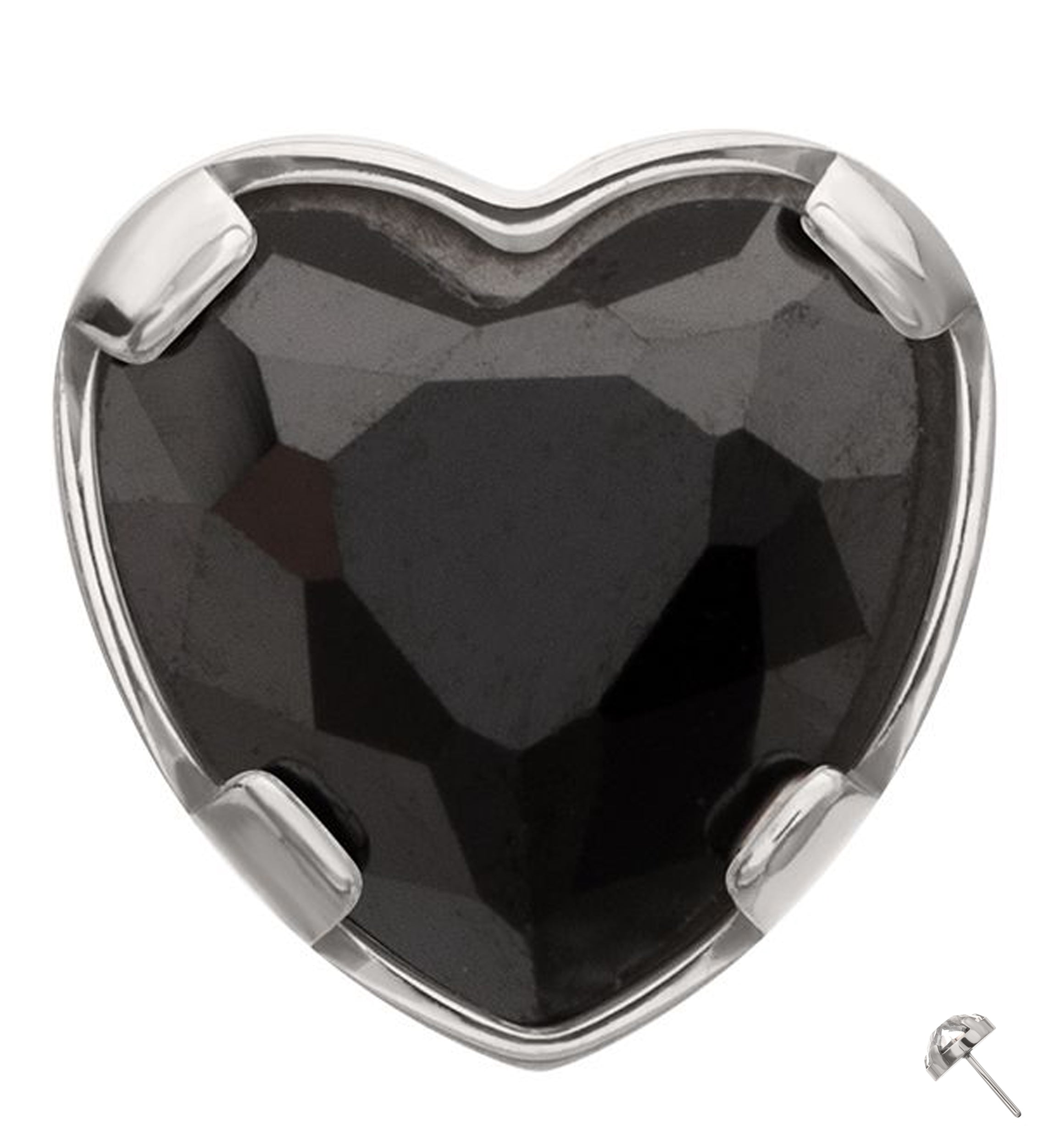 Prong Heart Black CZ Titanium Threadless Top