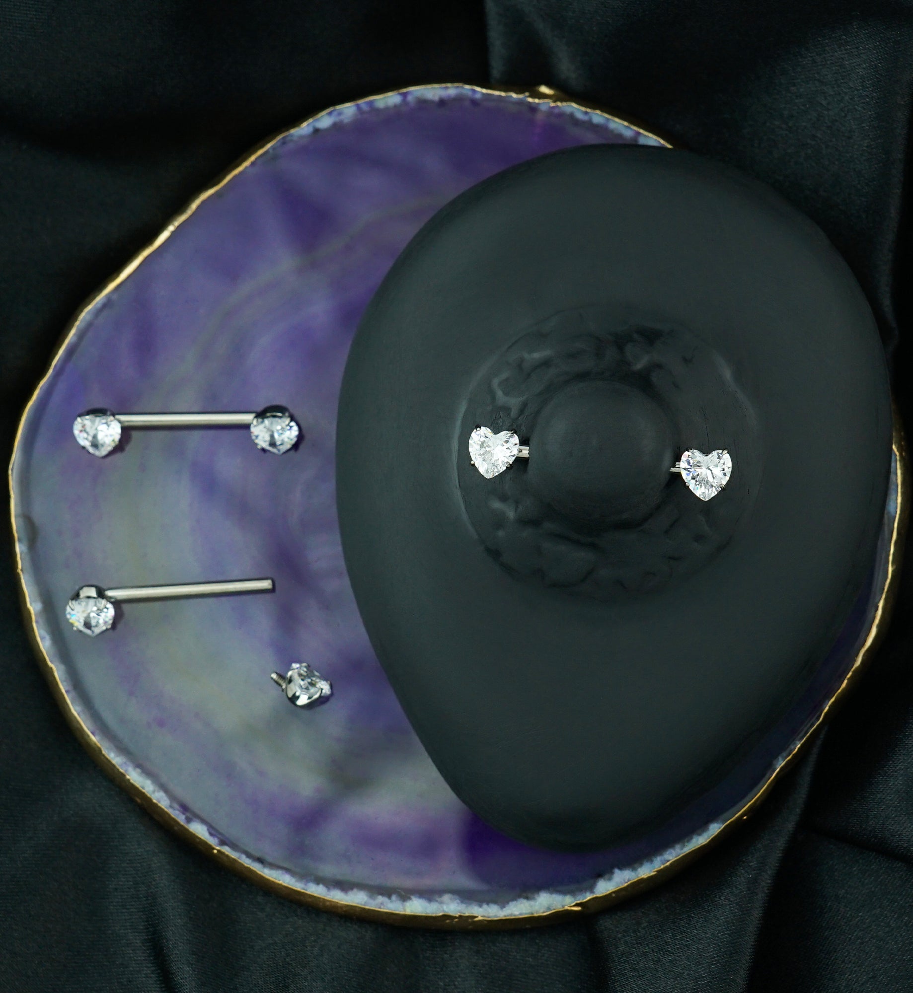 Prong Heart Clear CZ Internally Threaded Titanium Nipple Barbell