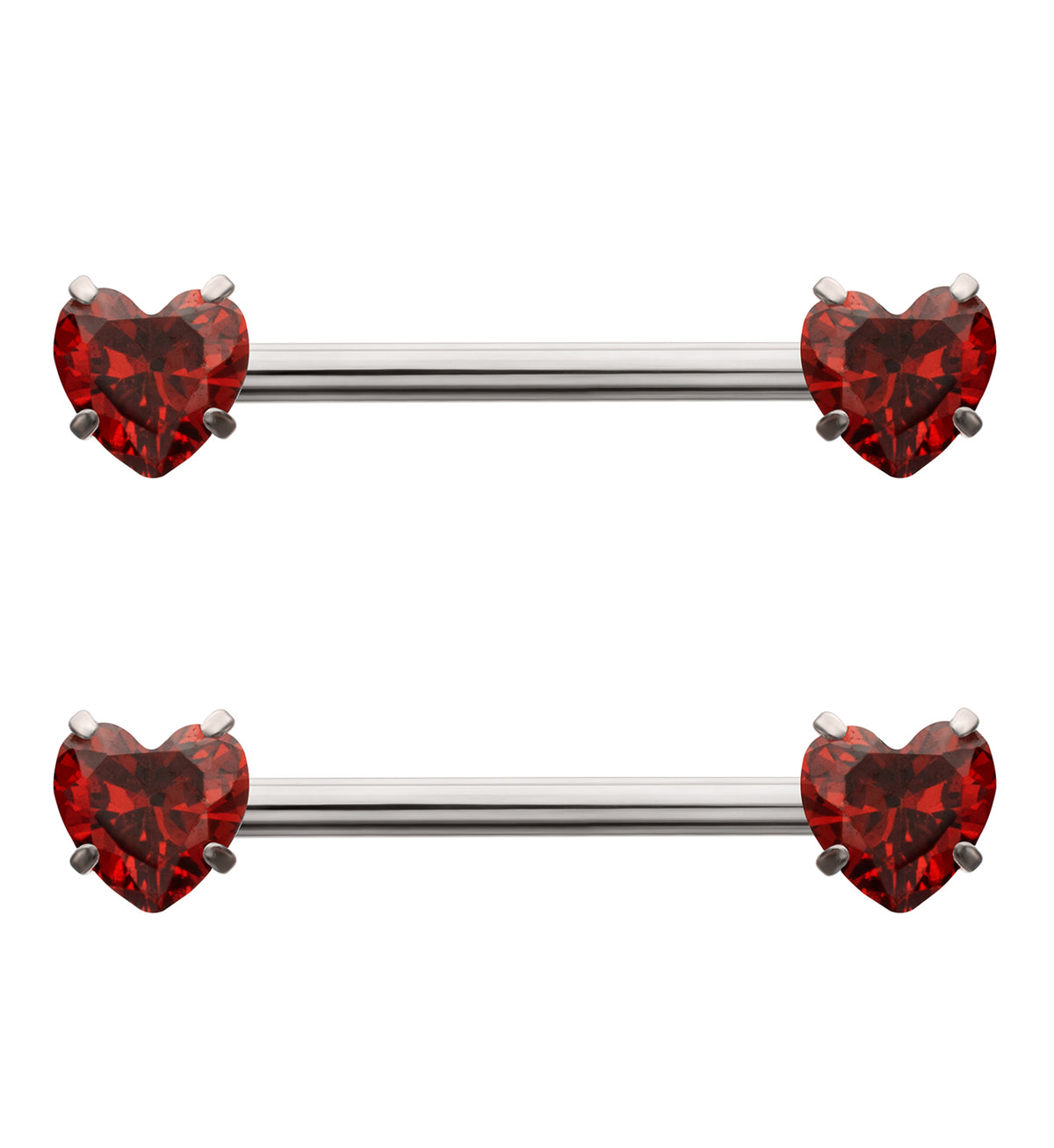 Prong Heart Garnet CZ Internally Threaded Titanium Nipple Barbell