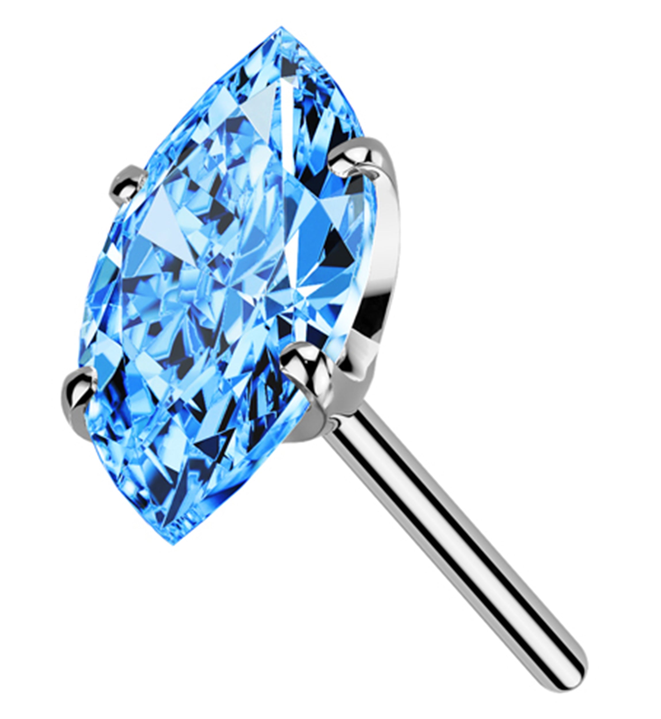 Prong Marquise Aqua CZ Titanium Threadless Top