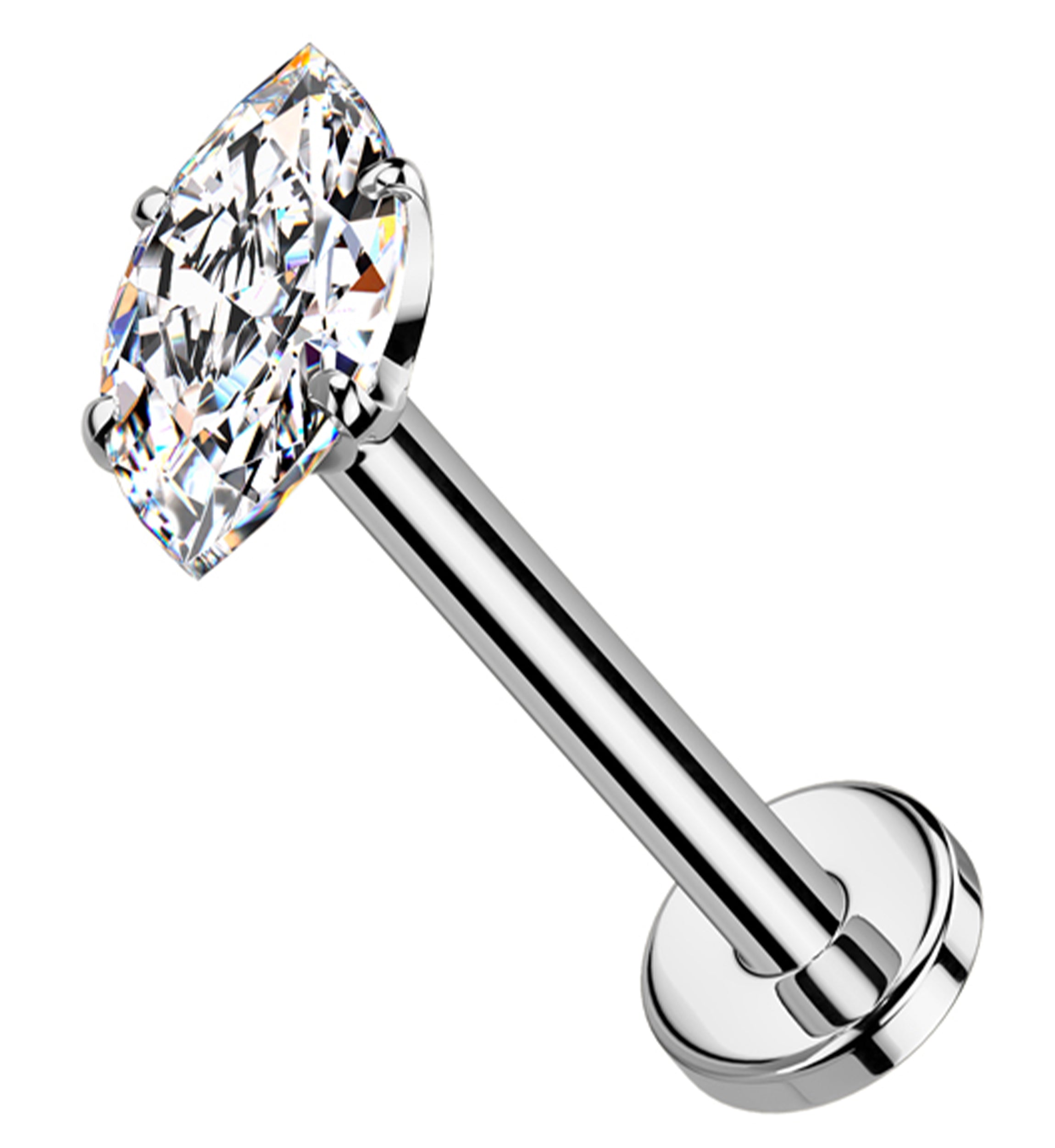 Prong Marquise Clear CZ Threadless Titanium Flat Disk Labret
