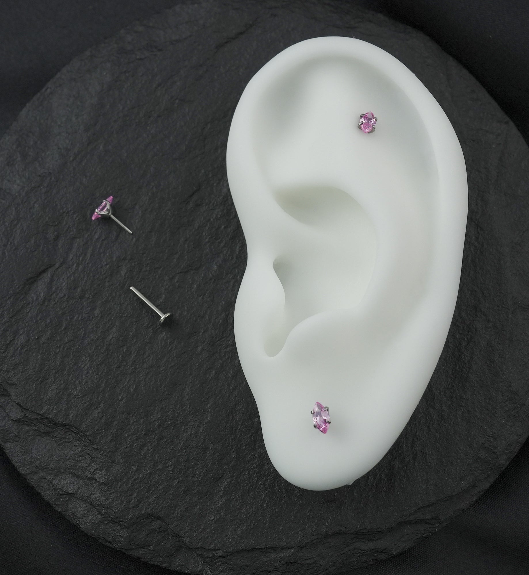 Prong Marquise Pink CZ Threadless Titanium Flat Disk Labret
