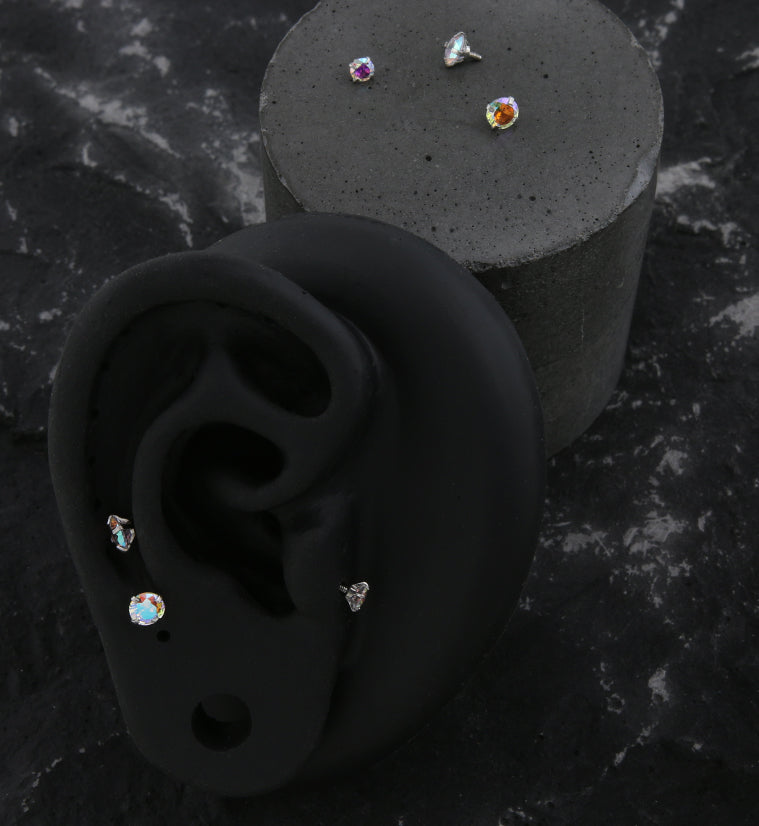 Prong Rainbow Aurora CZ Stainless Steel Internally Threaded Top