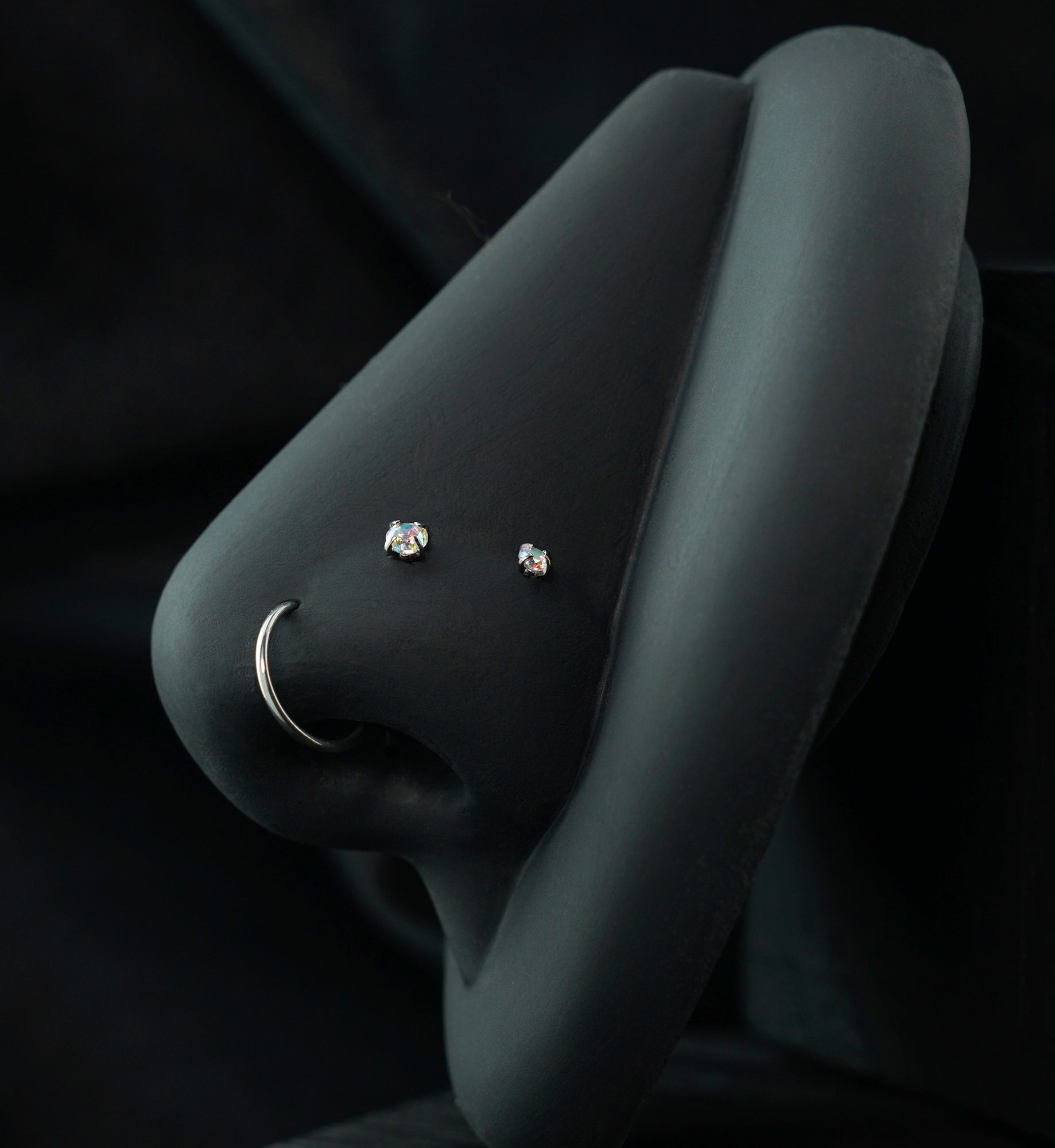 Prong Rainbow Aurora CZ Stainless Steel L Bend/Stud/Hoop Variety Pack (6 Pack)