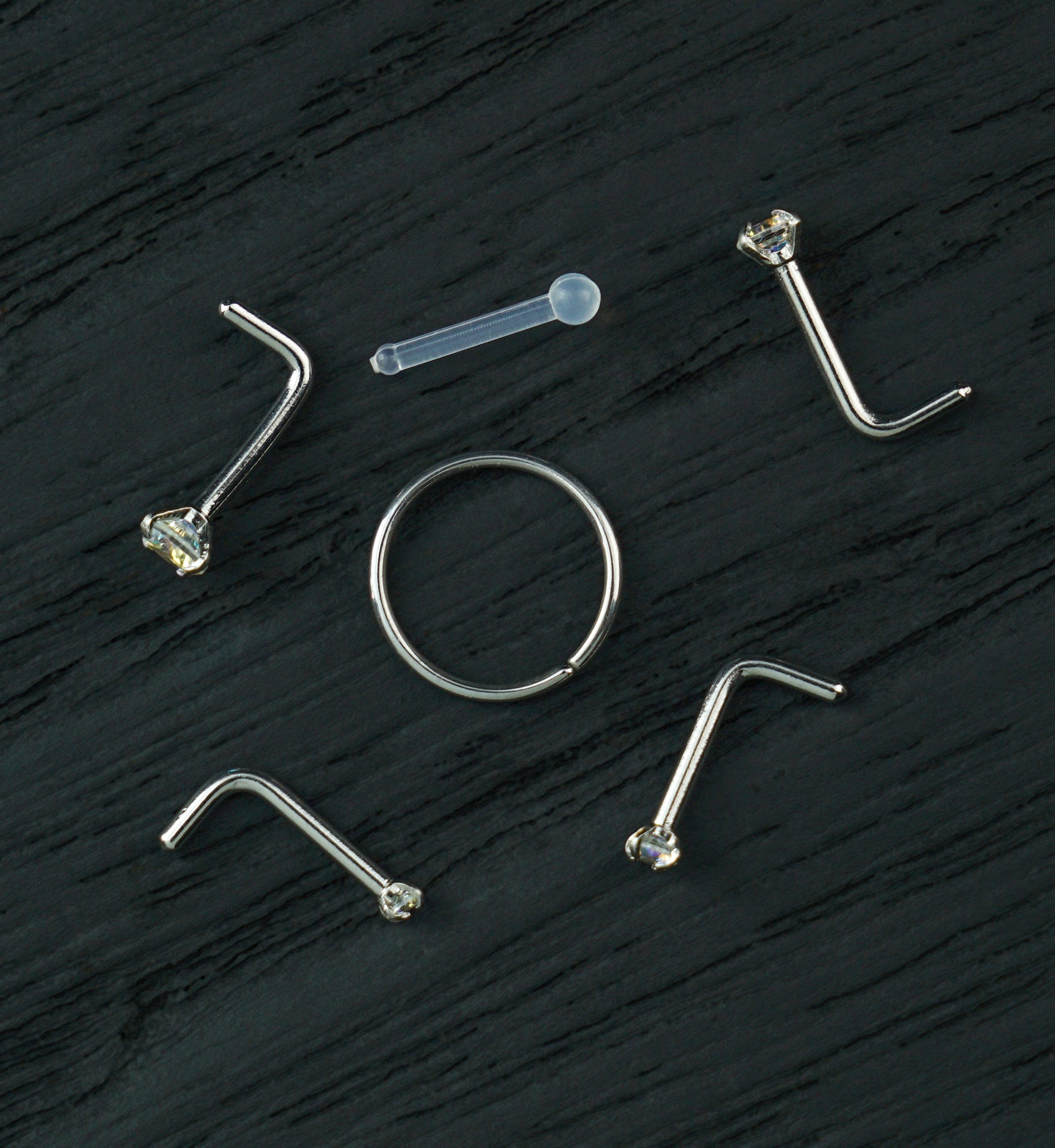 Prong Rainbow Aurora CZ Stainless Steel L Bend/Stud/Hoop Variety Pack (6 Pack)