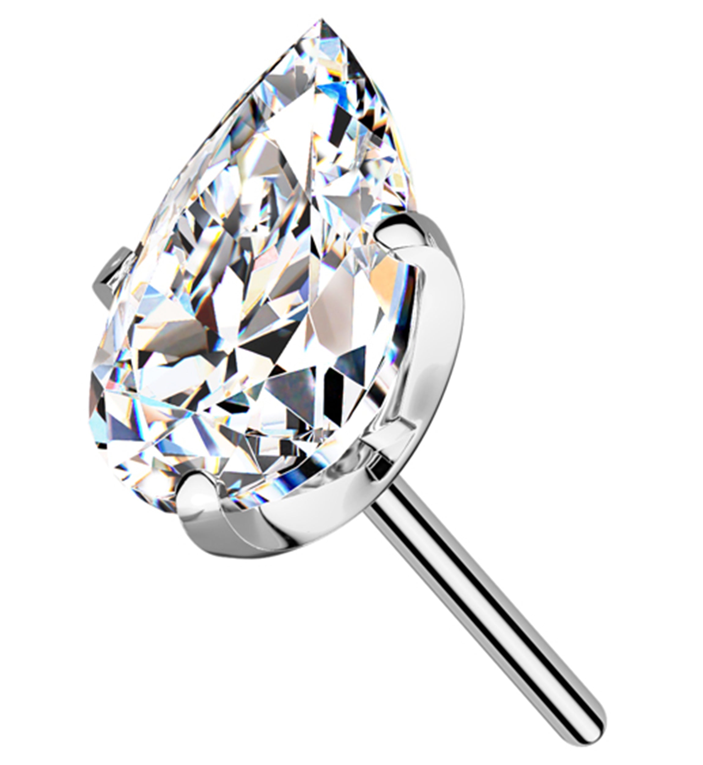 Prong Teardrop Clear CZ Titanium Threadless Top