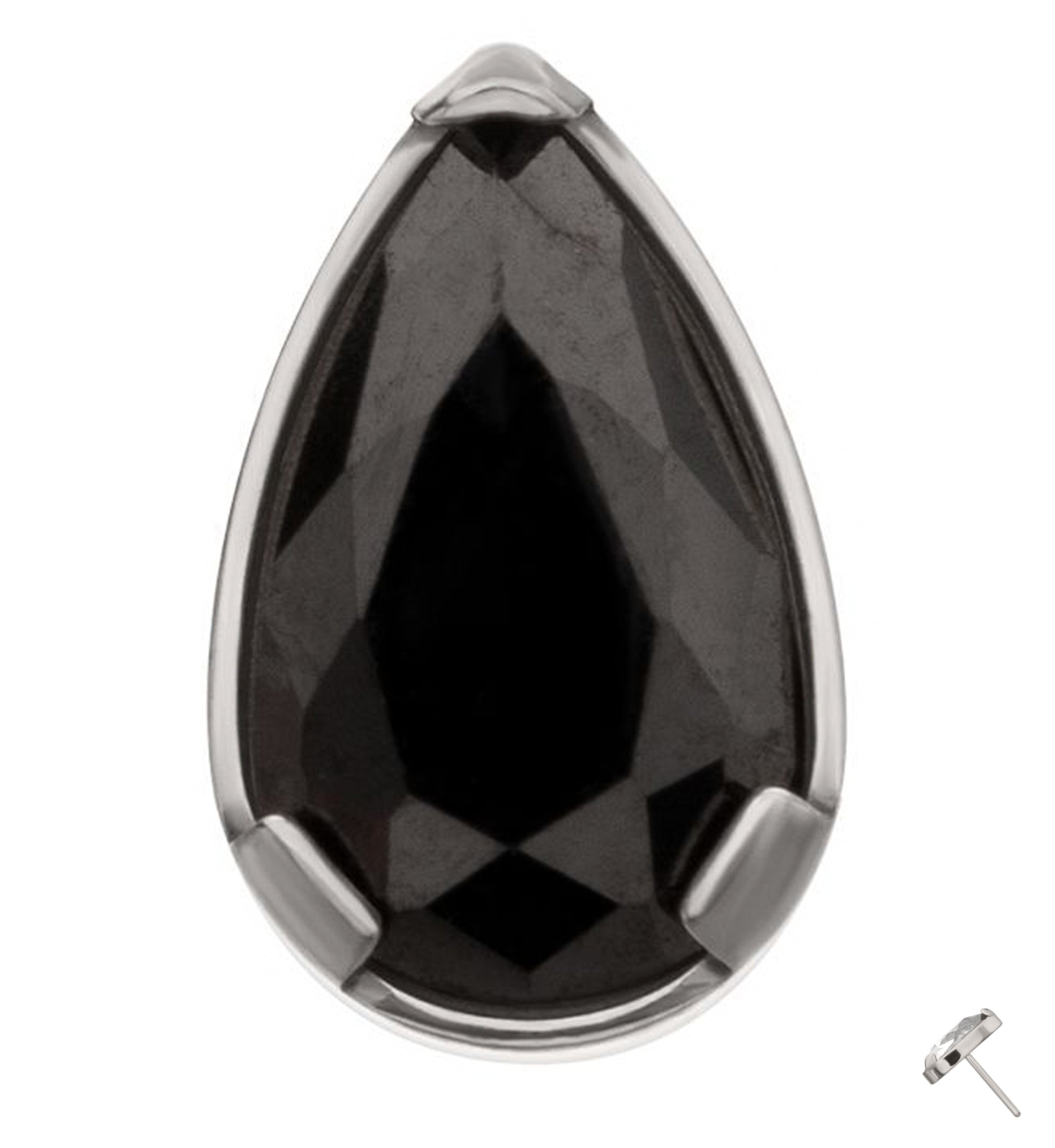 Prong Teardrop Black CZ Titanium Threadless Top