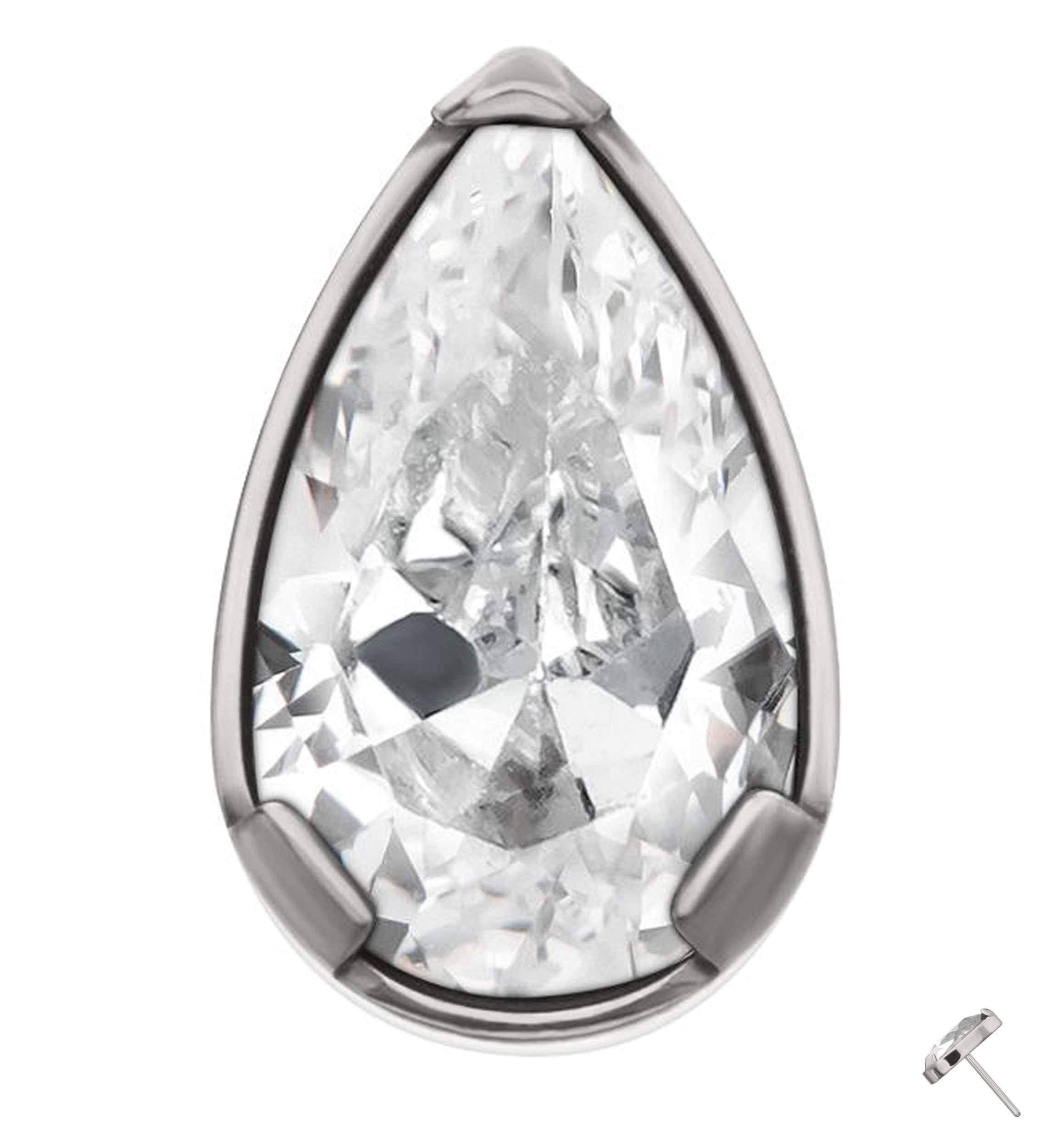 Prong Teardrop Clear CZ Titanium Threadless Top