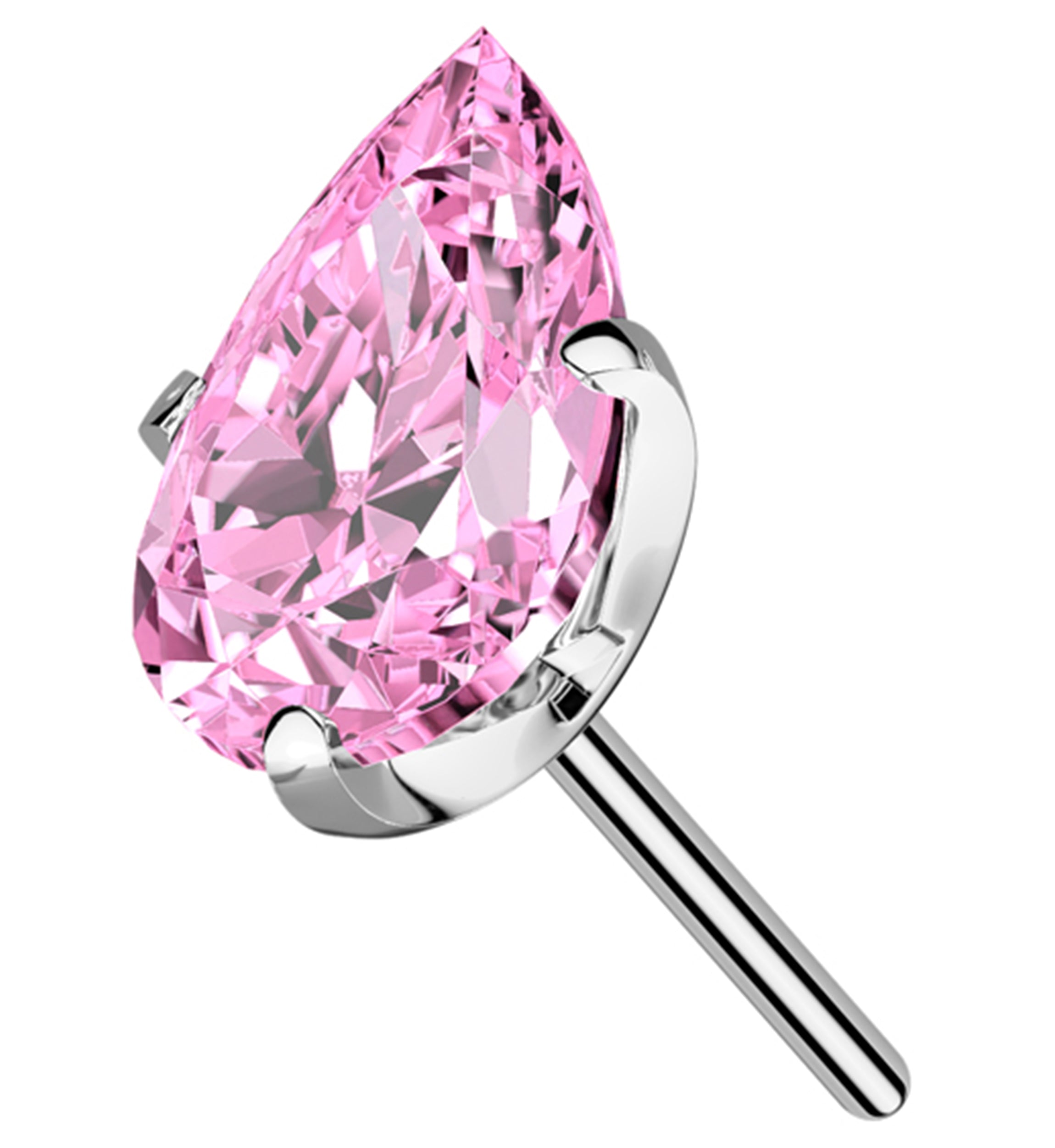 Prong Teardrop Light Pink CZ Titanium Threadless Top