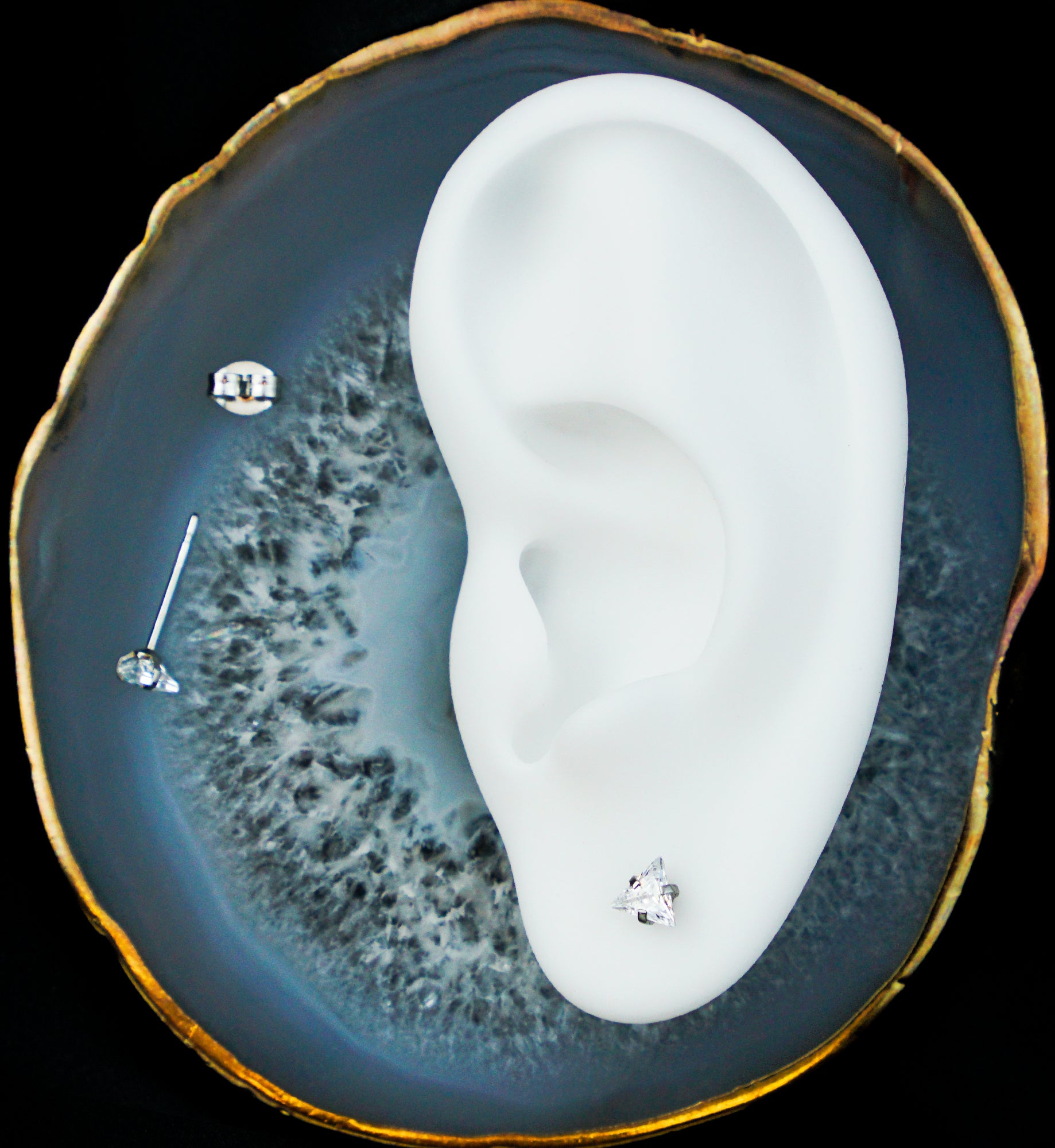 Prong Triangle Clear CZ Stainless Steel Stud Earrings