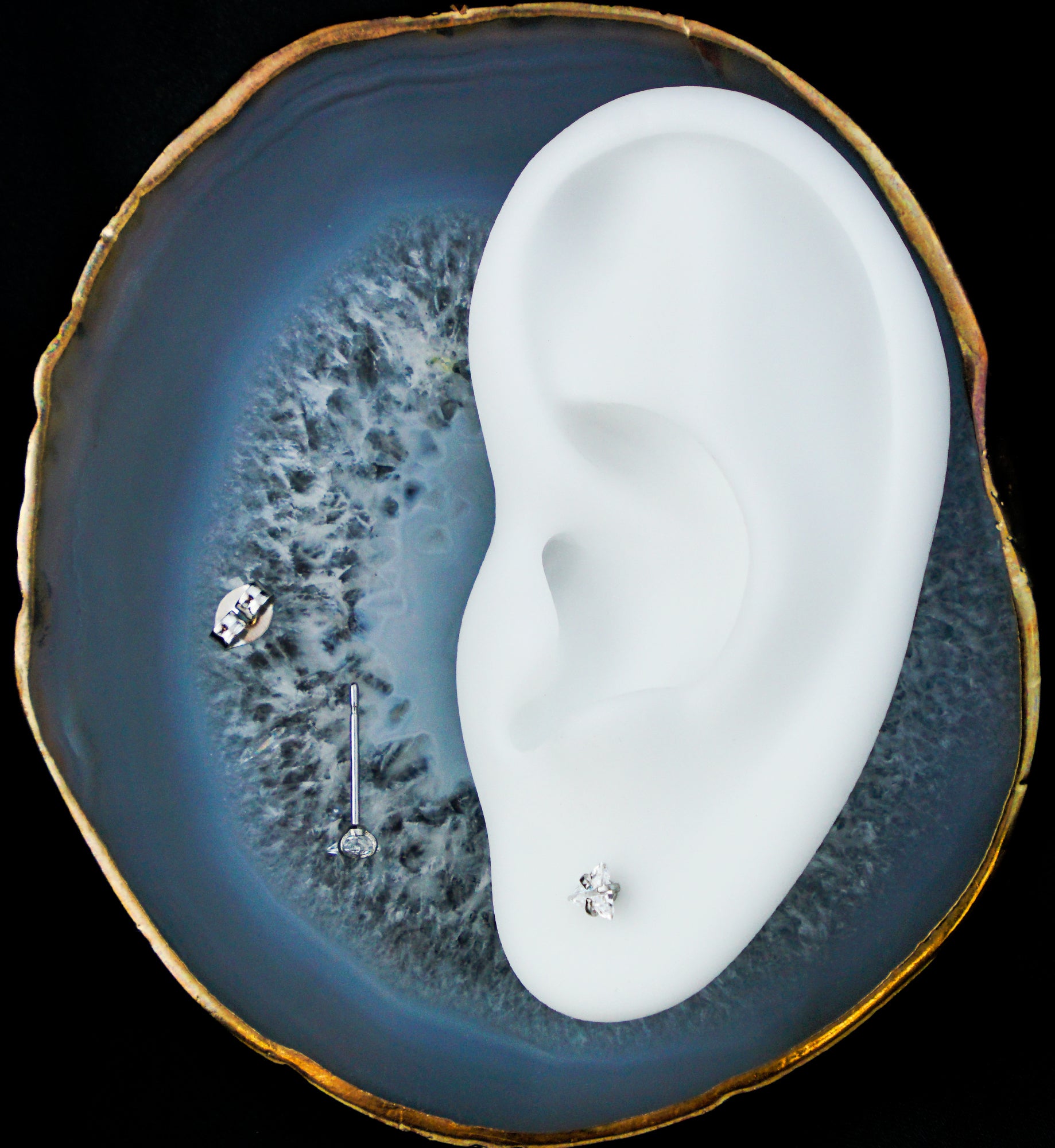 Prong Triangle Clear CZ Stainless Steel Stud Earrings