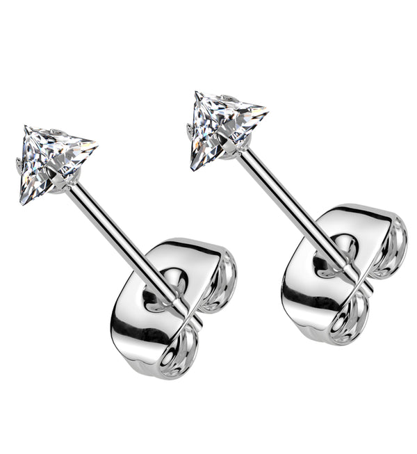 Prong Triangle Clear CZ Stainless Steel Stud Earrings