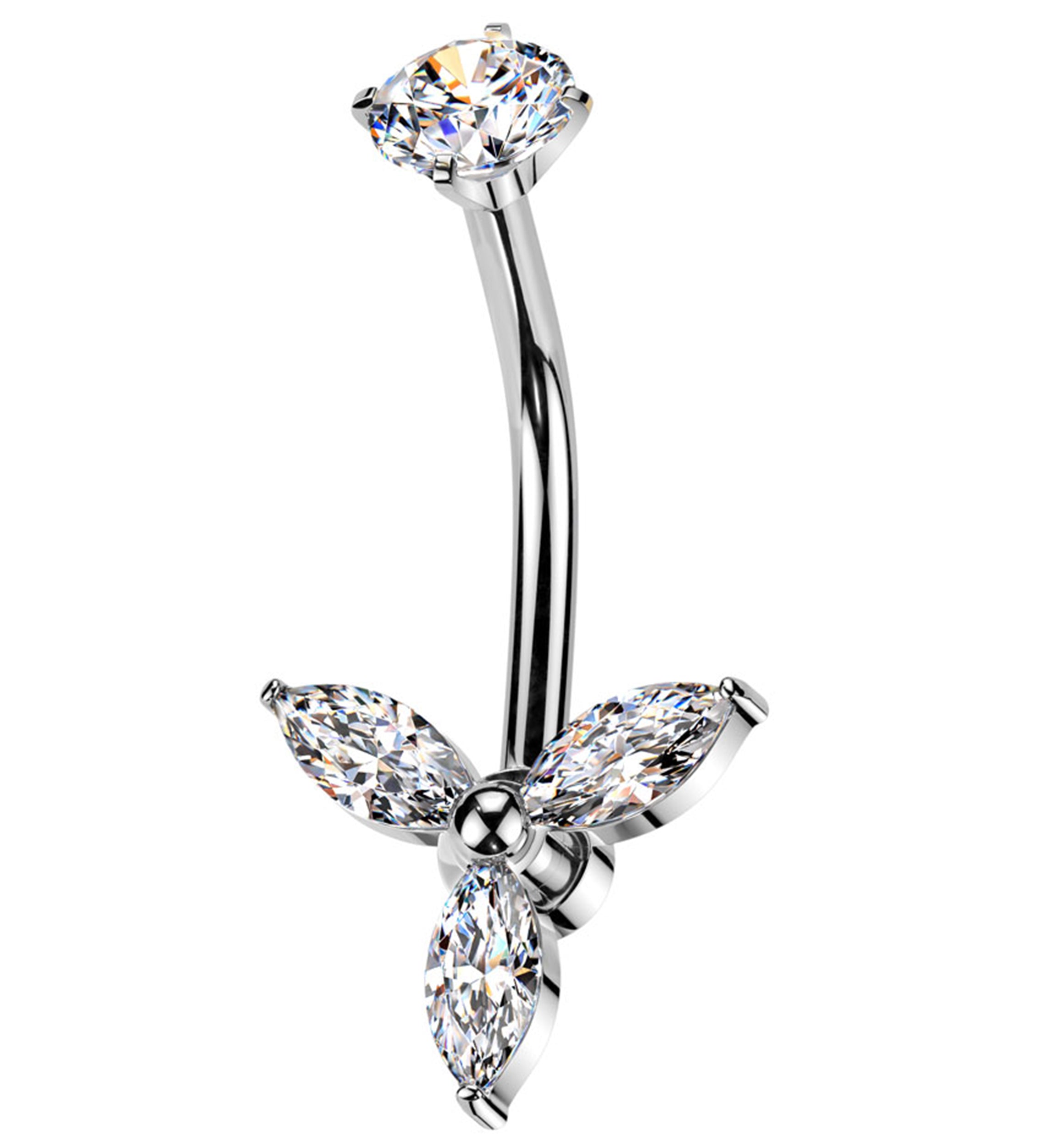Propeller Clear CZ Internally Threaded Stainless Steel Belly Button Ring
