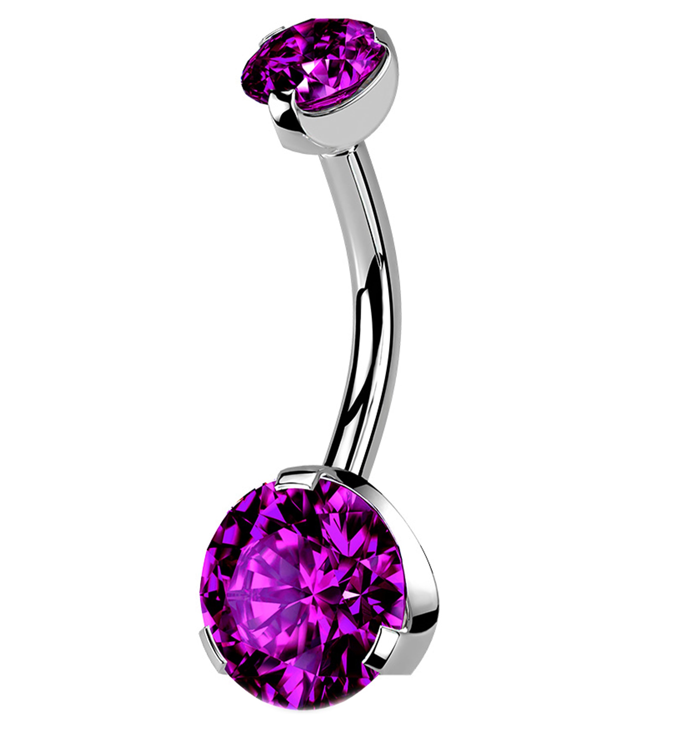 Purple CZ Prong Internally Threaded Belly Button Ring