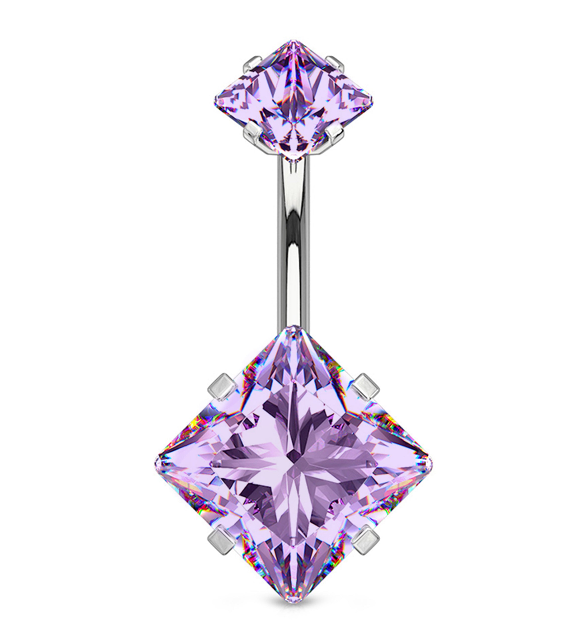 Purple CZ Square Internally Threaded Belly Button Ring