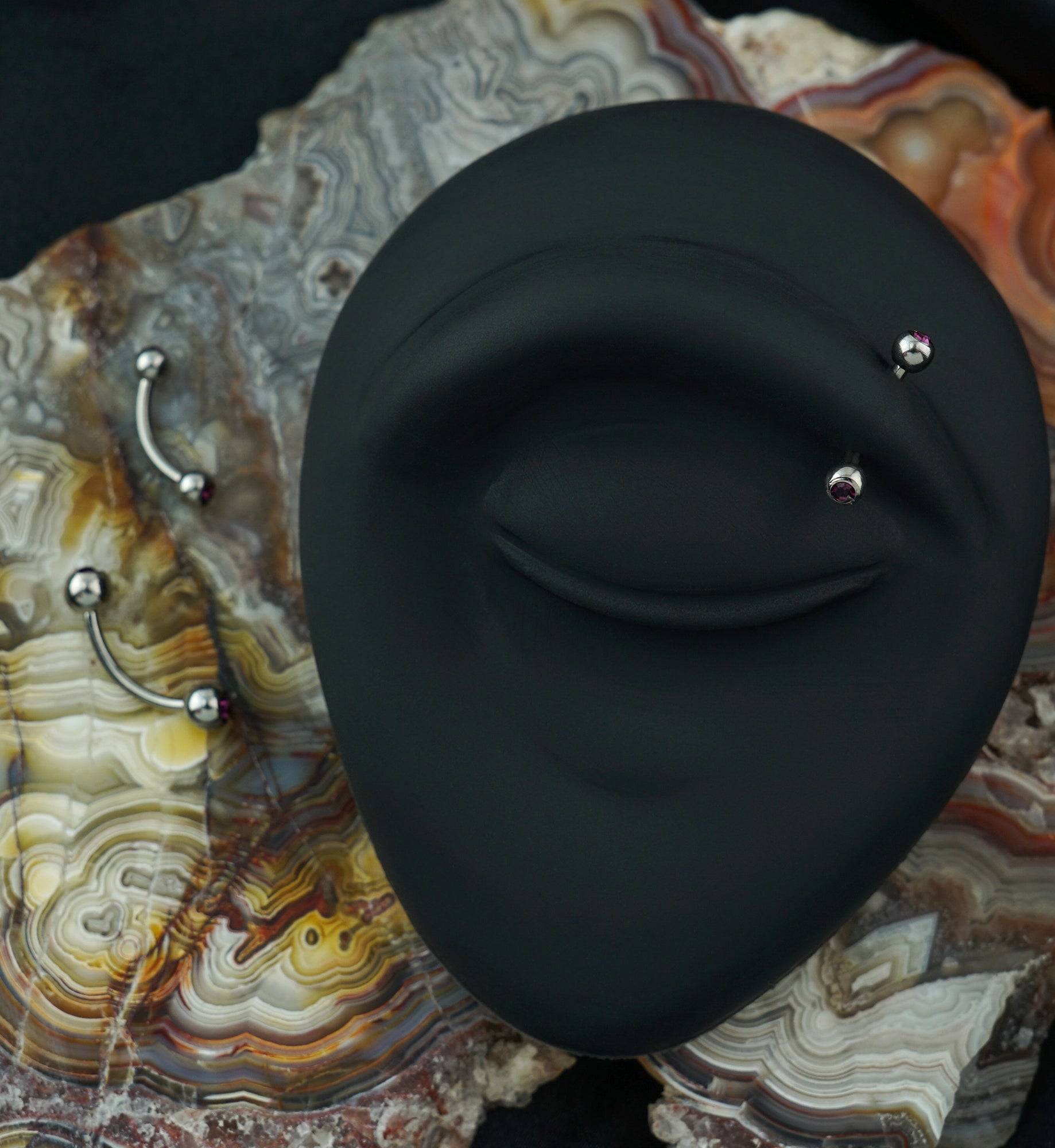 Purple Double CZ Stainless Steel Curved Barbell