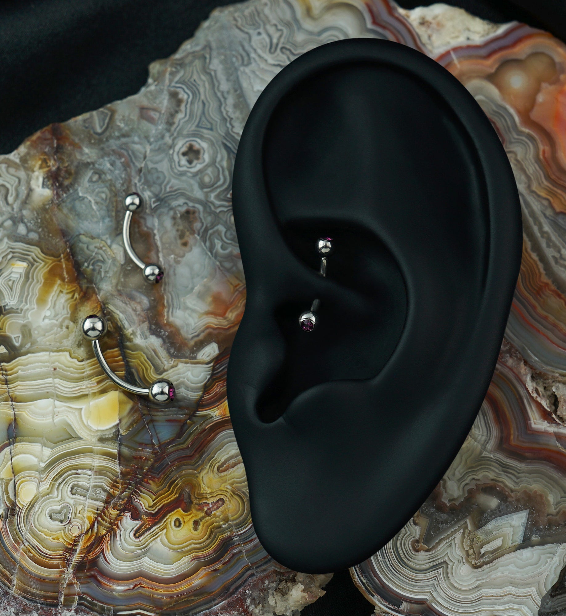 Purple Double CZ Stainless Steel Curved Barbell