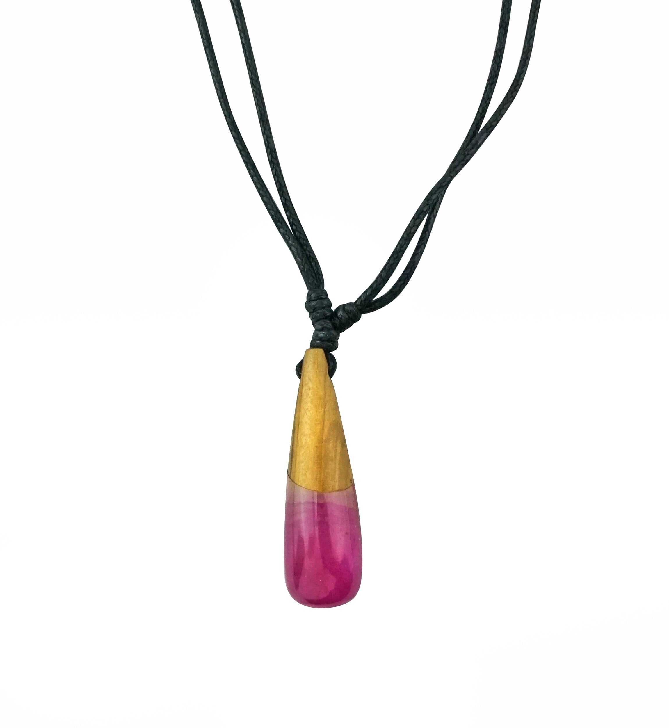 Purple Drop Olive Wood Pendant Necklace