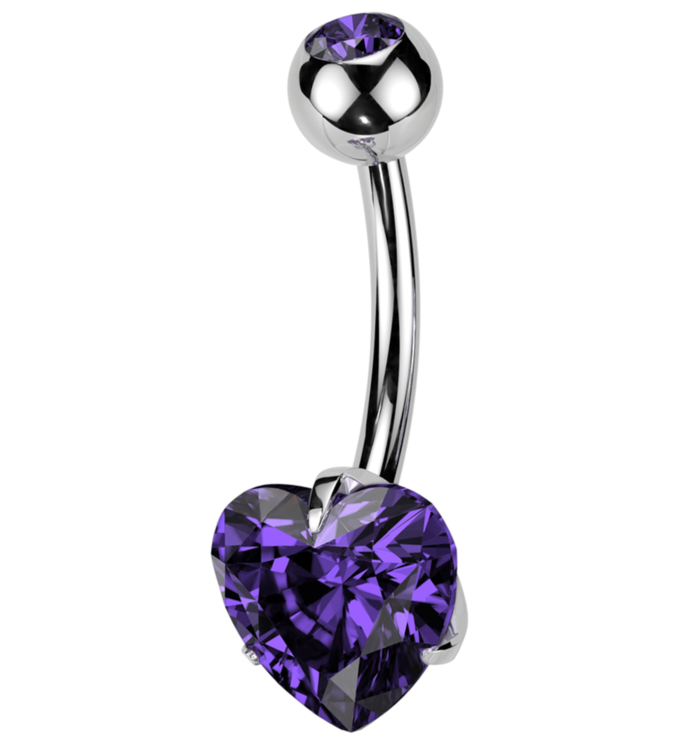 Purple Heart CZ Titanium Belly Button Ring