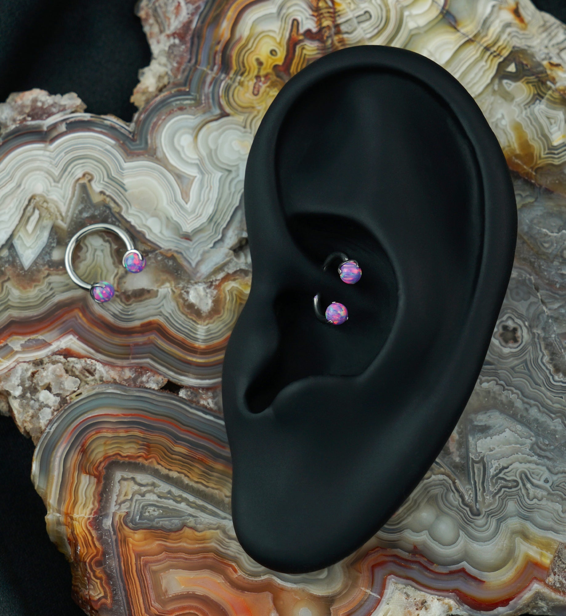 Purple Opalite Claw Stainless Steel Circular Barbell