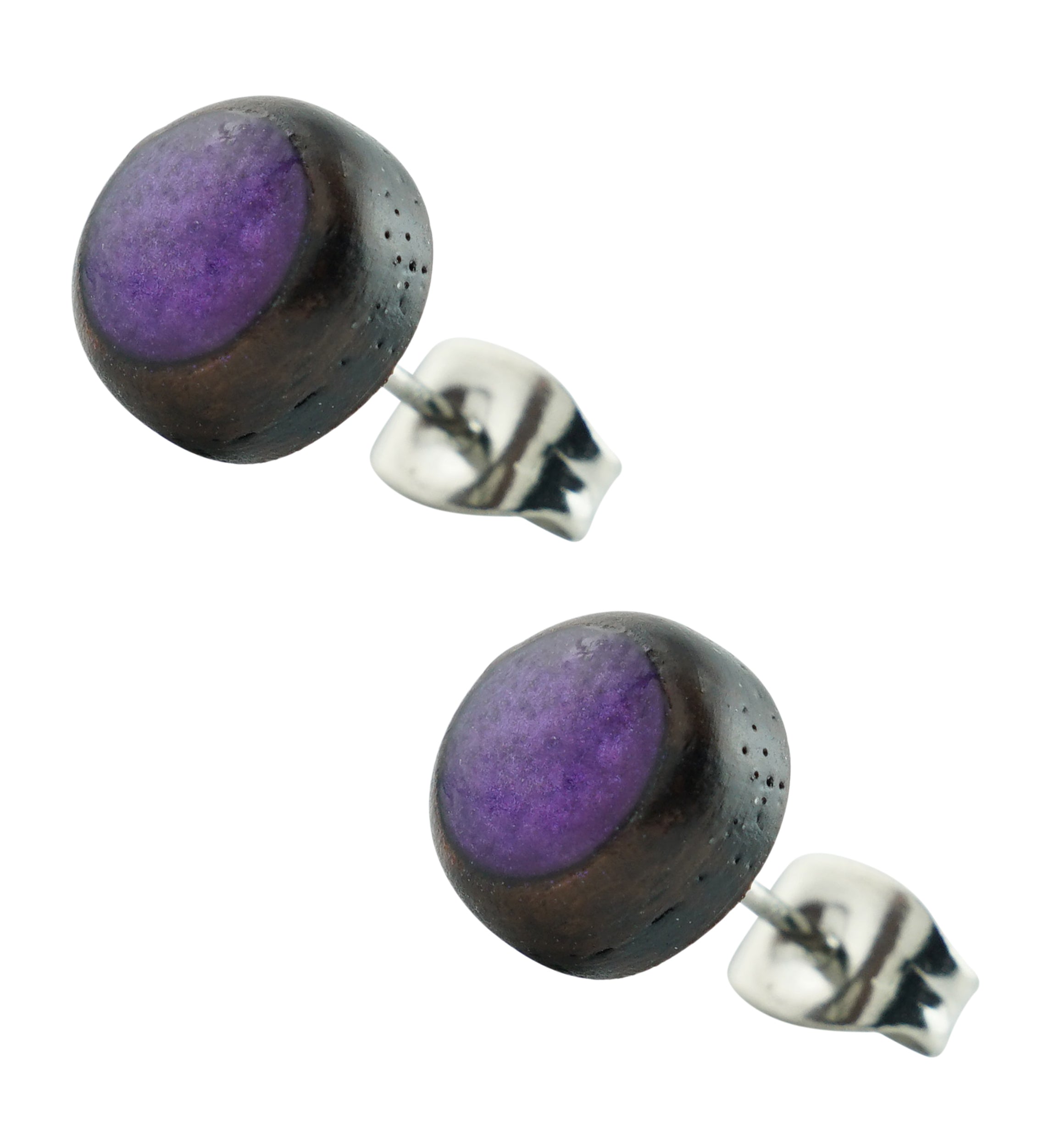 Purple Resin Inlay Wooden Stainless Steel Stud Earrings