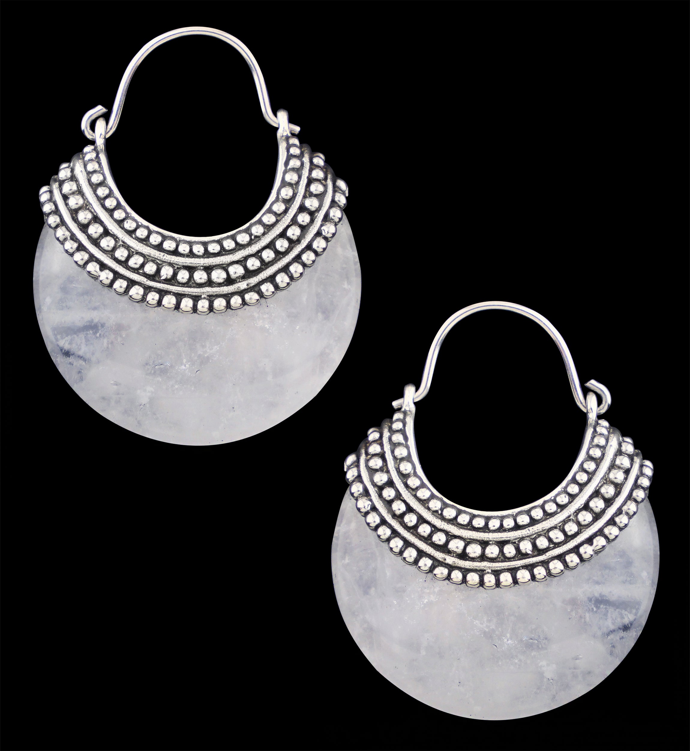 Quartz Beaded White Brass Stone Earrings