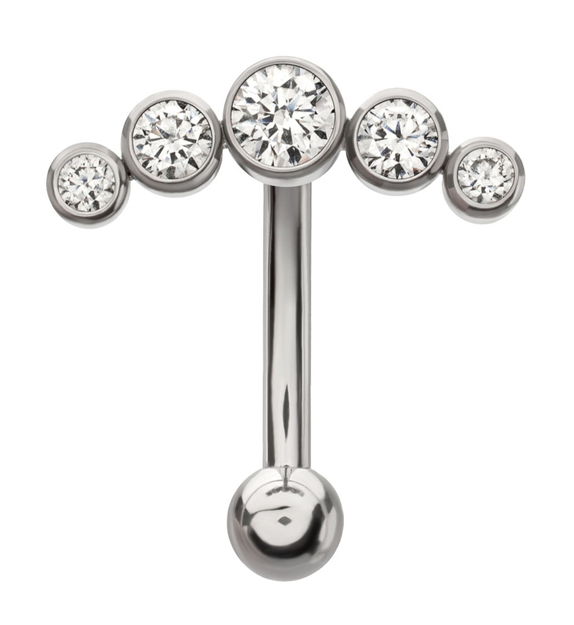 Quintet Clear CZ Internally Threaded Titanium Curved Barbell