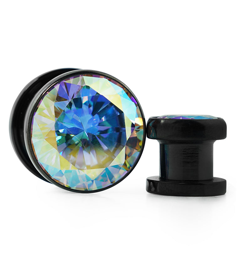 Black Rainbow Aurora Gem Stainless Steel Plugs