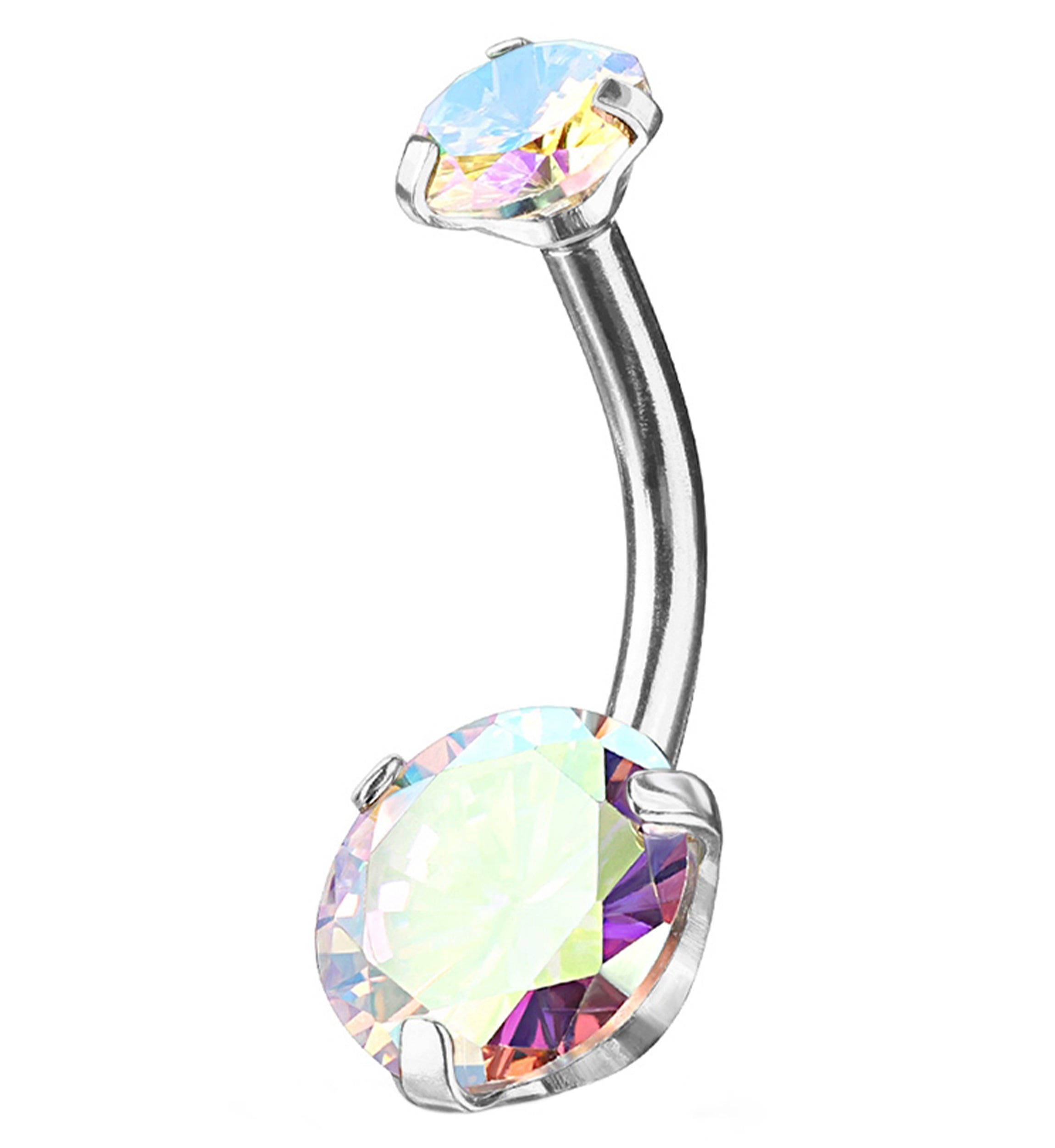 Rainbow Aurora CZ Belly Button Ring