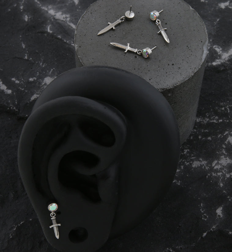 Rainbow Aurora CZ Dagger Dangle Threadless Top